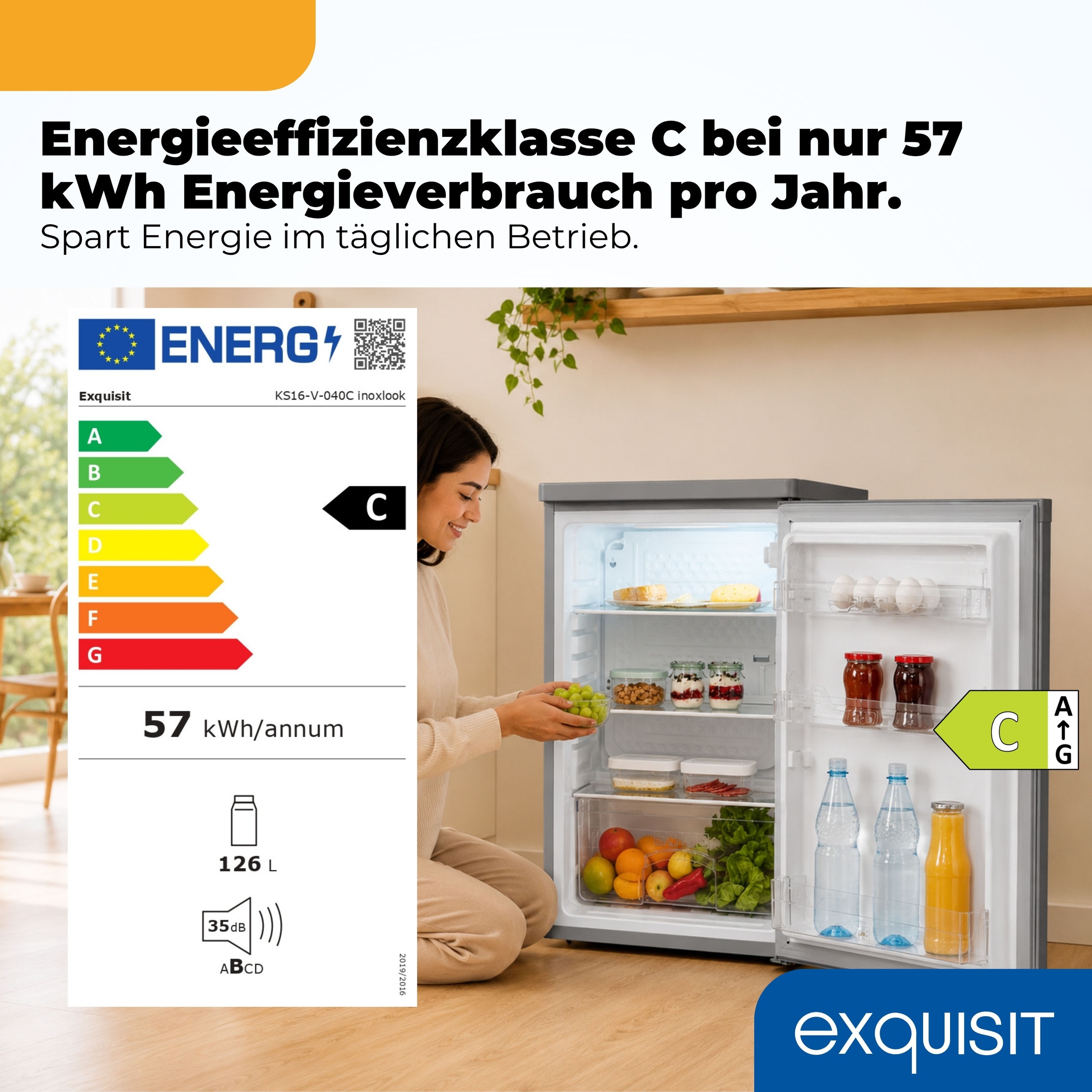 exquisit Kühlschrank »KS16-V-040C inoxlook« 85 cm hoch 55 cm breit Helles LED-Licht für optimale Innenraumbeleuchtung