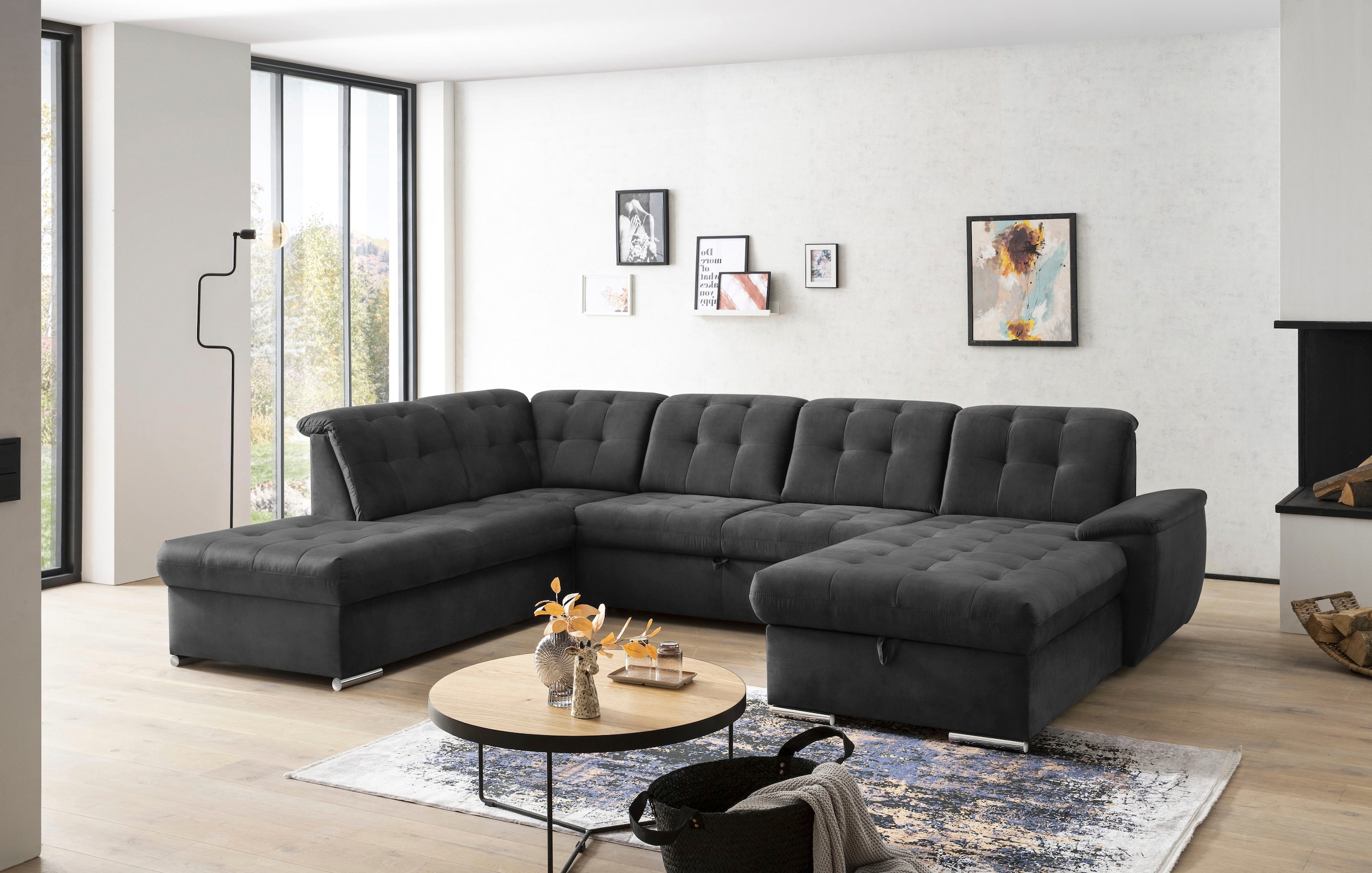 exxpo - sofa fashion Wohnlandschaft »Durango, U-Form«, (4 St.), Kopfteilverstellung, wahlweise mit Bettfunktion und Bettkasten