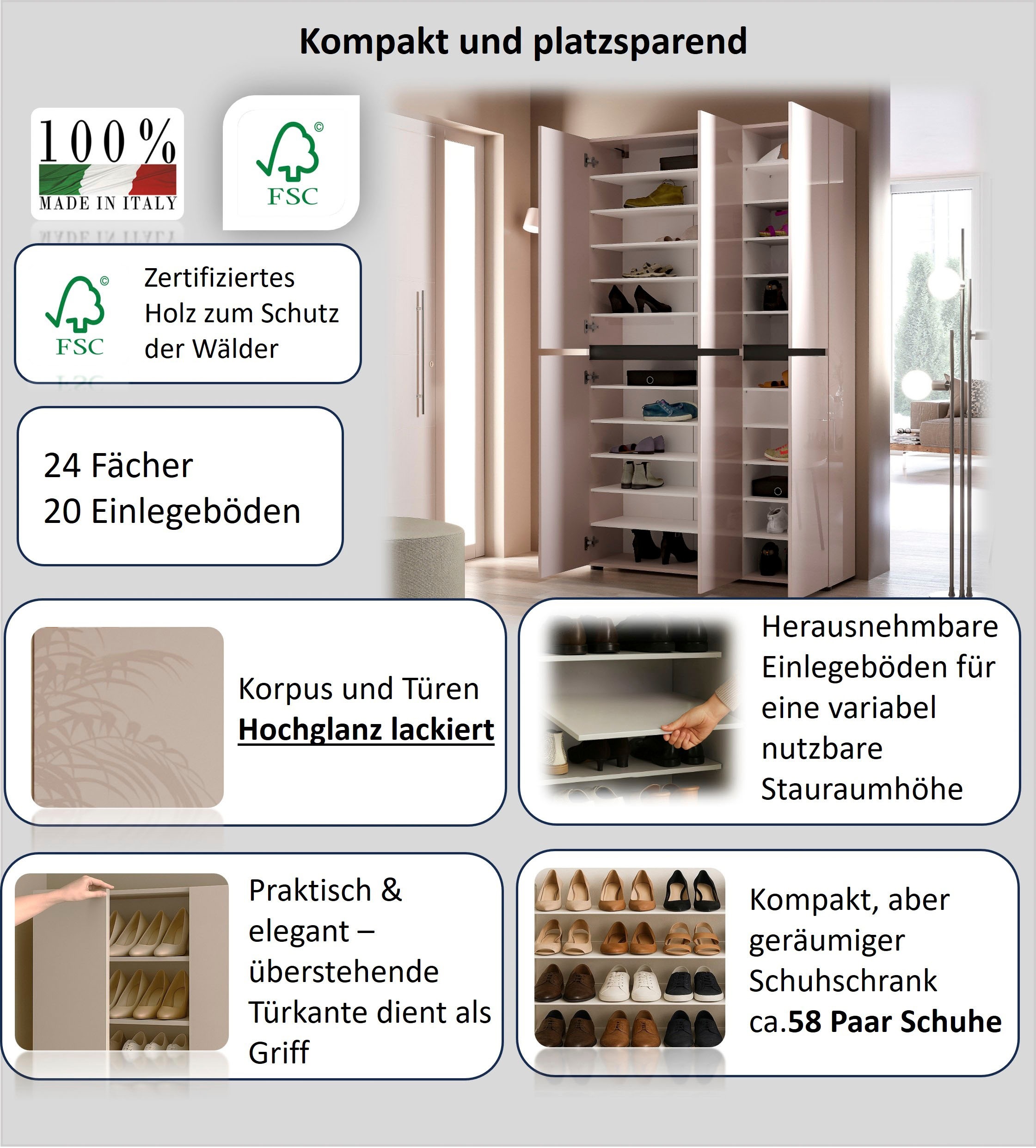 Thumbnail - INOSIGN Schuhschrank "MISTER Schuhkommode, Schuhmöbel, Schuhregal, Hochglanz lackiert" Breite 120 cm, Höhe 200 cm, 6 Tür...