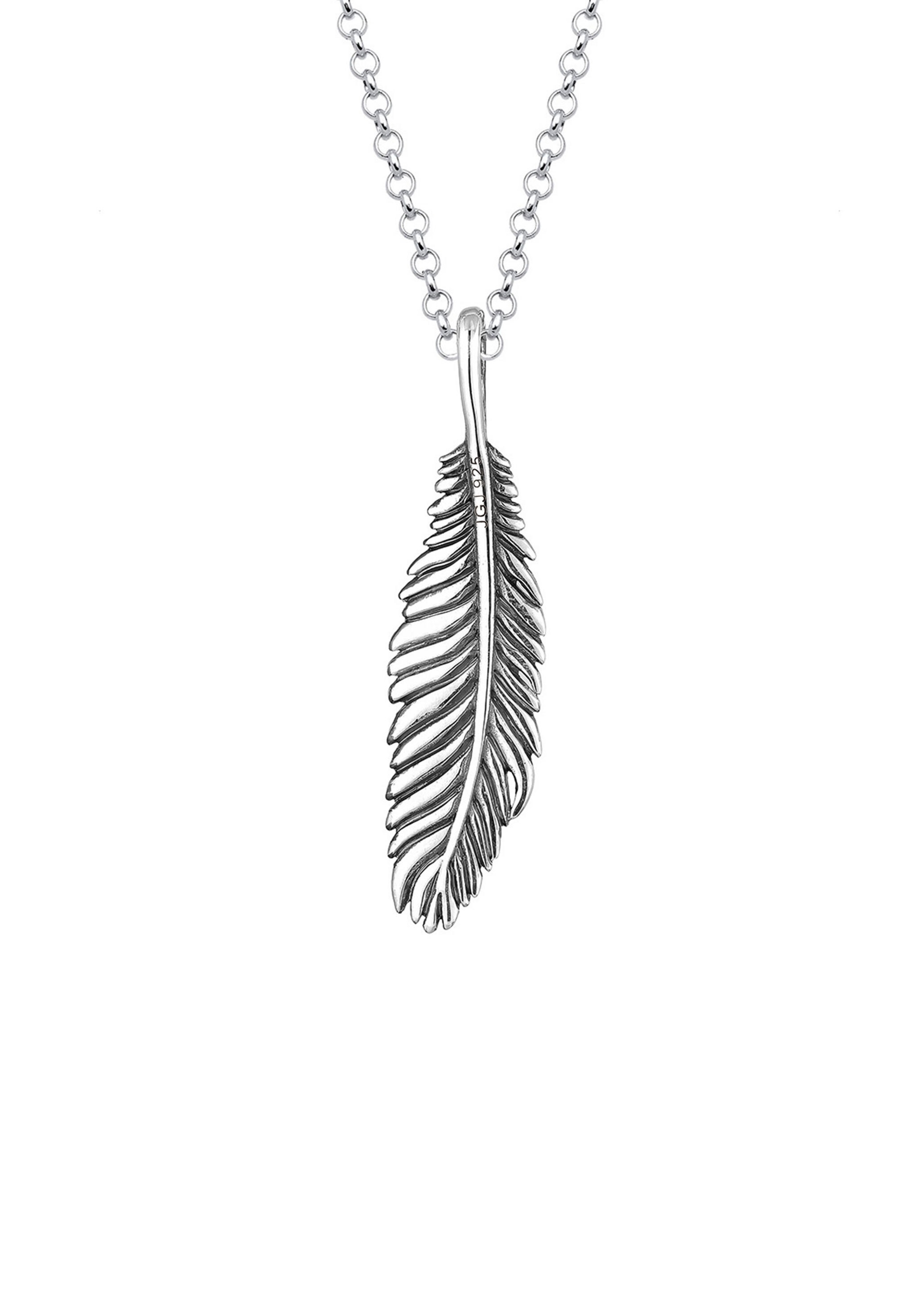 Kette mit Anhänger KUZZOI "Herren Feder Vogel 925 Silber", silber, Halsketten, Herren, 55, ohne Stein, Silber 925 (Sterlingsilber), L: 55 3