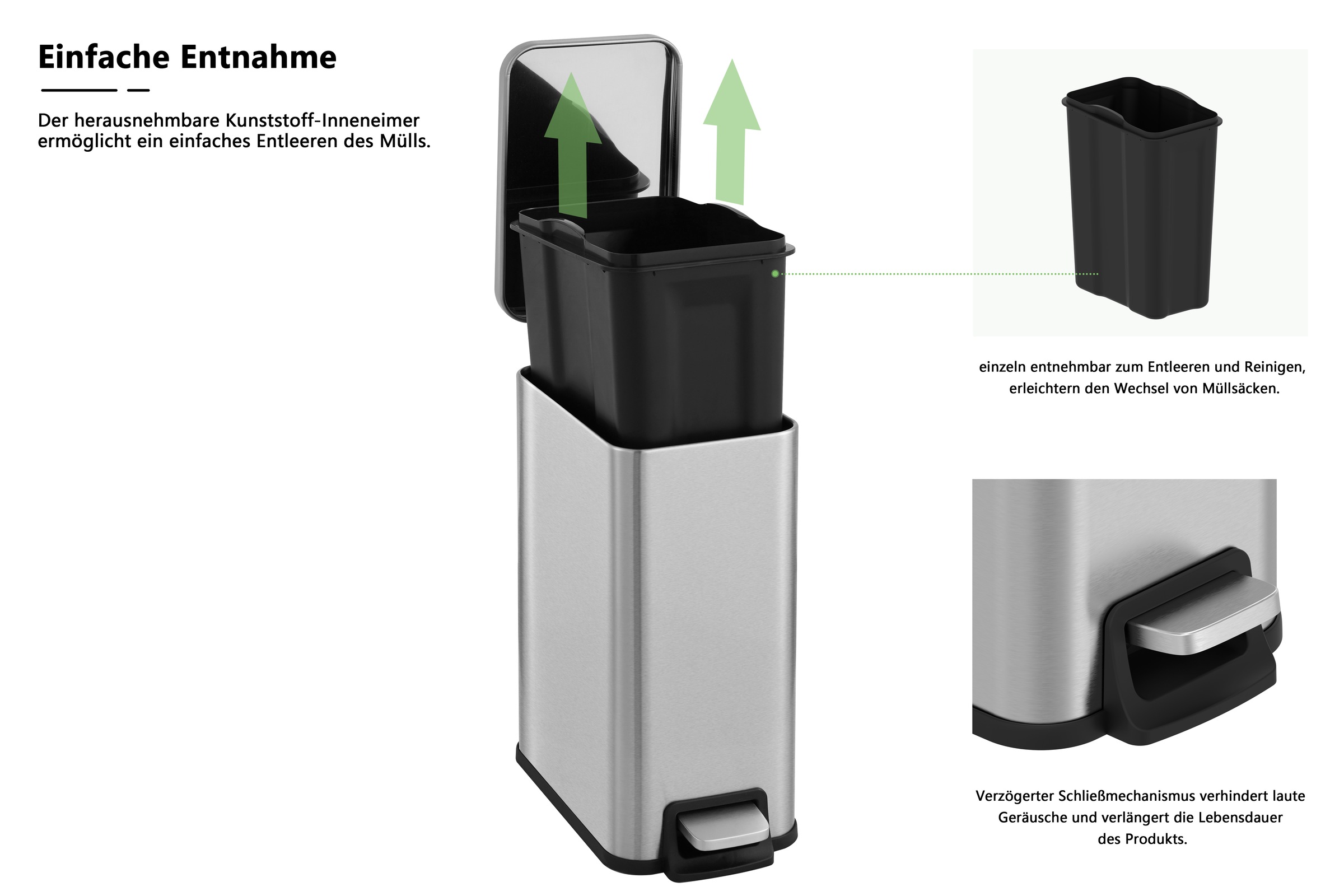 OTTO home Mülleimer »Joonah, mit verzögertem Schließmechanismus, schmal und kompakt« 1 Behälter Nischen-Mülleimer, Treteimer, Kosmetikeimer mit Deckel