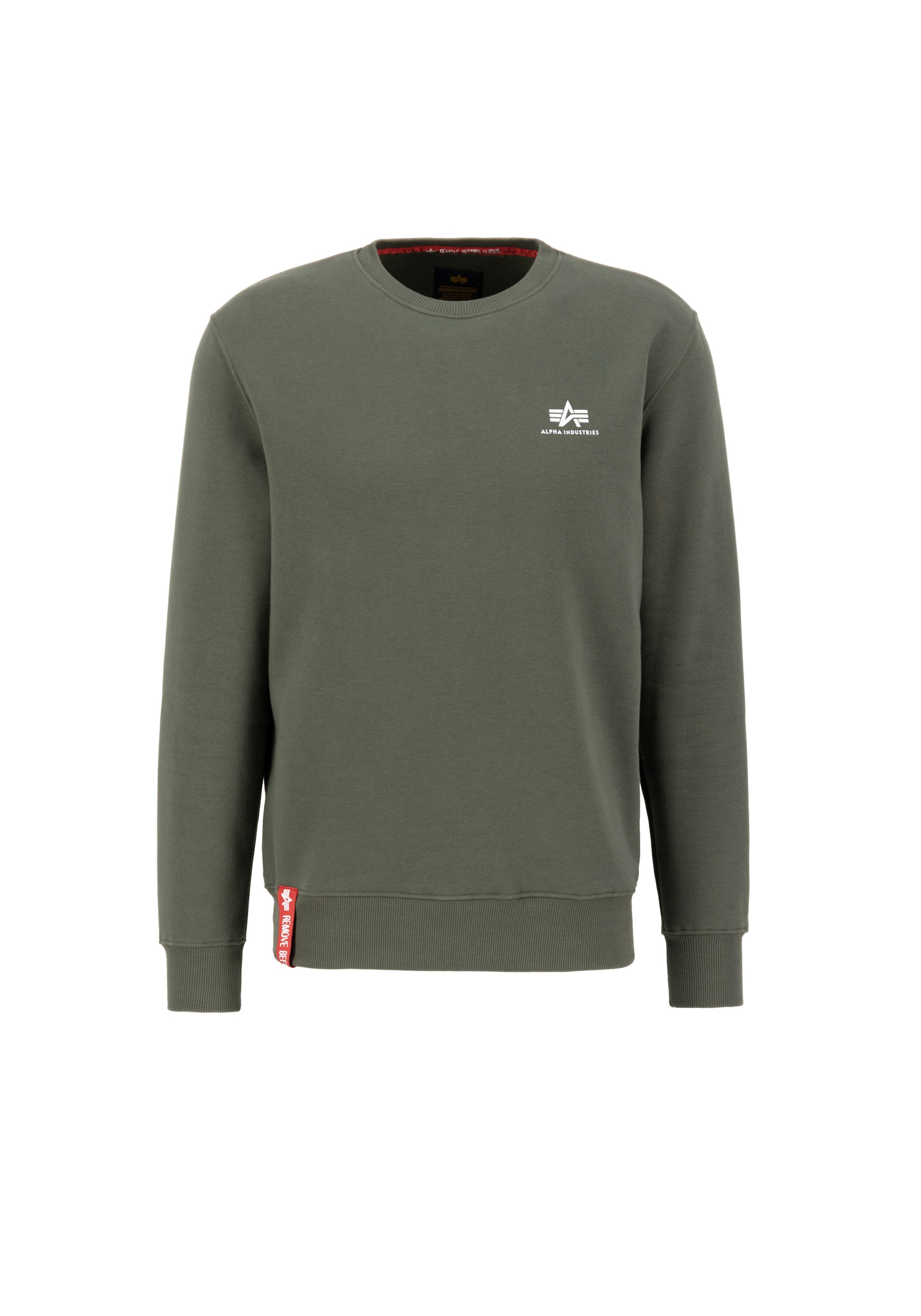 Alpha Industries Felpa Uomo Basic – Pile Spazzolato, Stampa Frontale E Nastro ‘Remove Before Flight’ (Taglio Regolare)