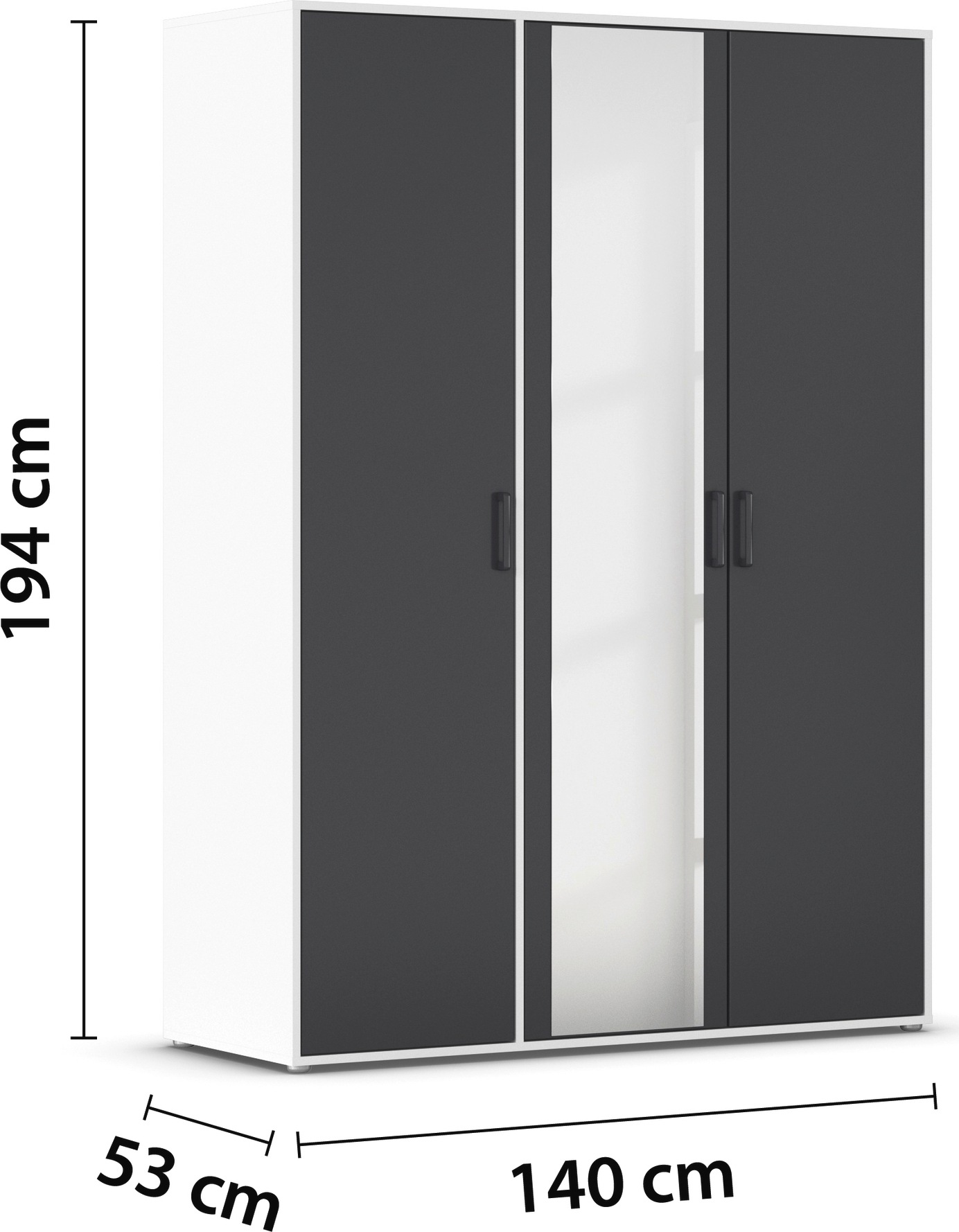 rauch Drehtürenschrank »Kleiderschrank Schrank Garderobe Wäscheschrank VOYAGER«, (in 3 verschiedenen Ausstattungen BASIC/CLASSIC/PREMIUM), mit modernen Griffen in Graumetallic und Spiegel