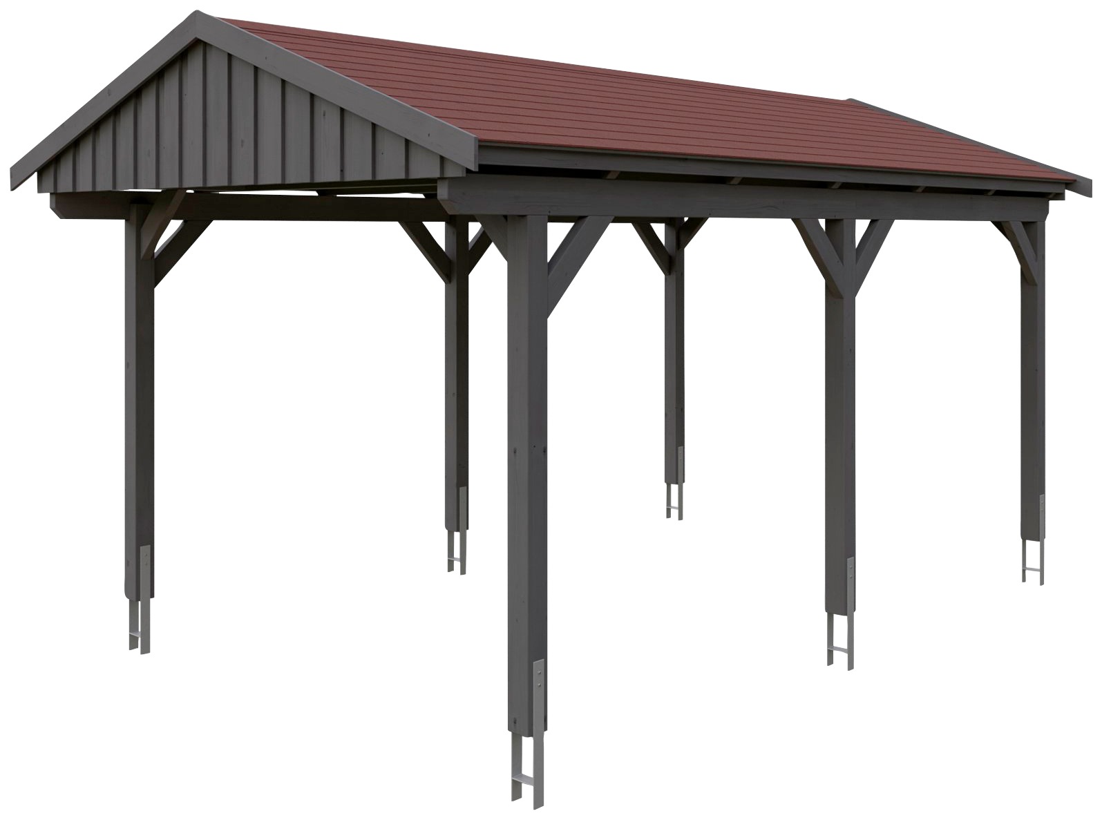 Skanholz Einzelcarport »Fichtelberg«, Leimholz-Nordisches Fichtenholz, dunkelgrau, mit roten Schindeln