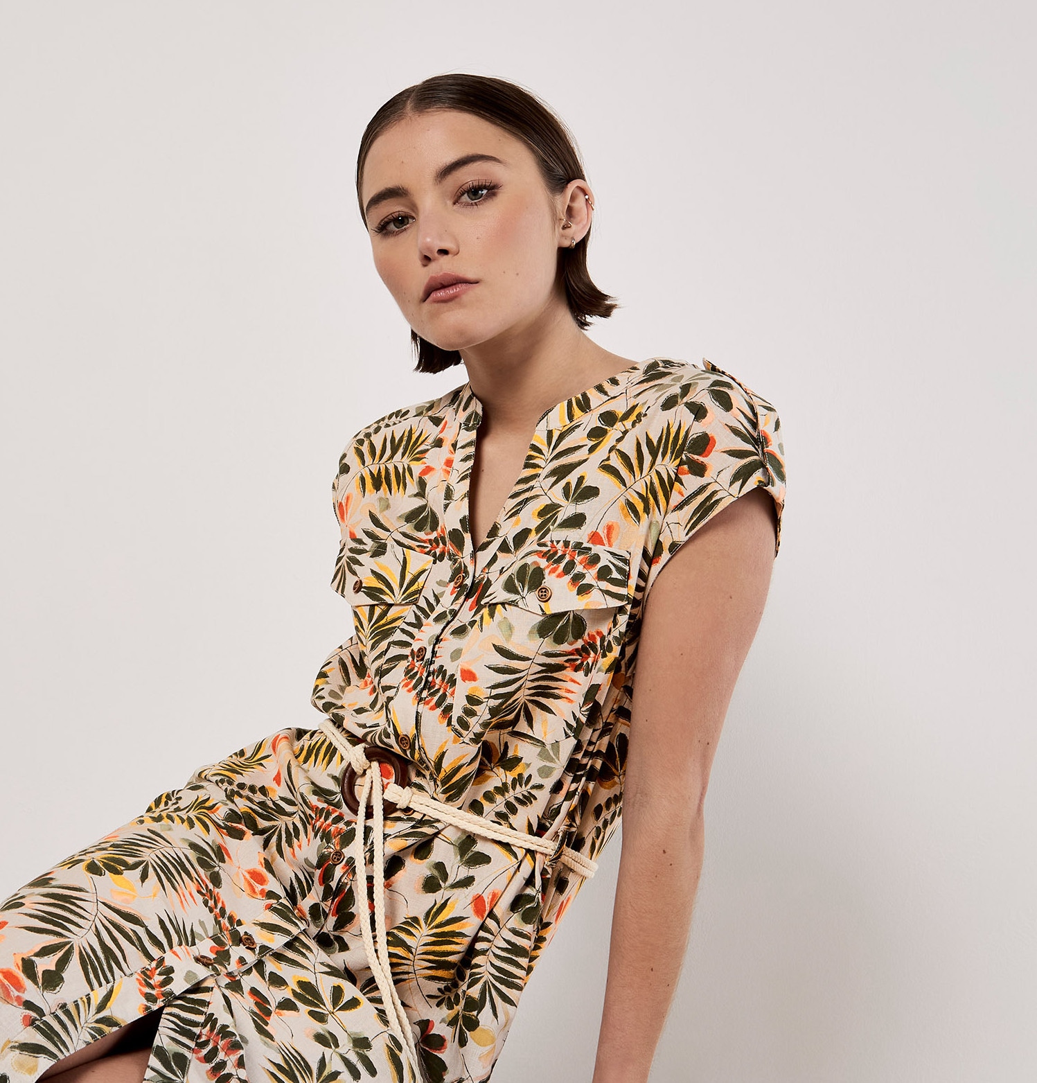 Apricot Midikleid »Midi-Hemdkleid mit Blätterdruck« 2 tlg. mit Gürtel