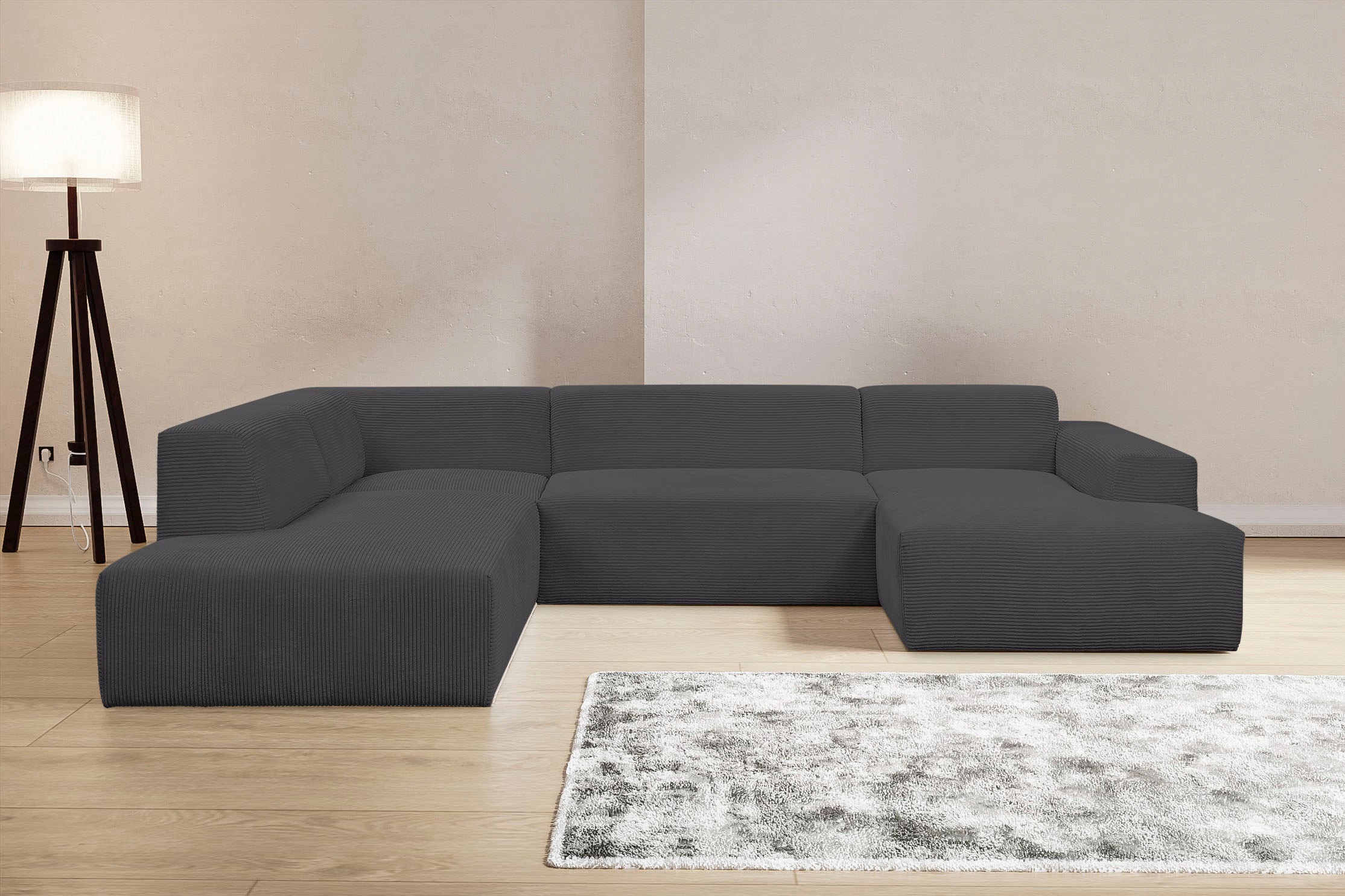 WERK2 Wohnlandschaft "Zeus-U 330 cm breit, viel Platz, modern und zeitlos" Curvy Trend mit urbaner Optik auch in weichem Cord, U-Form