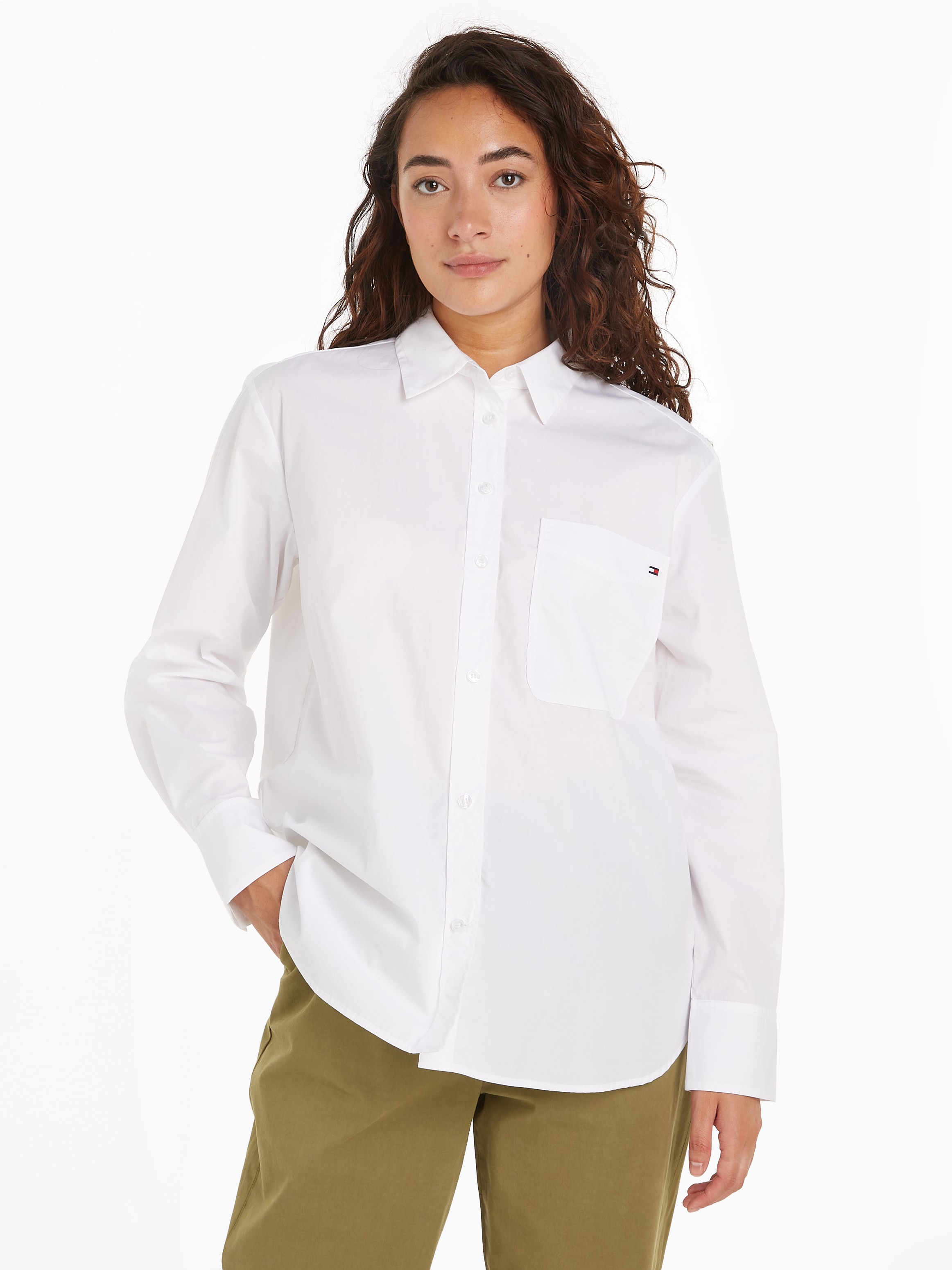 Tommy Hilfiger Hemdbluse "SOLID COTTON EASY FIT SHIRT", mit Brusttasche