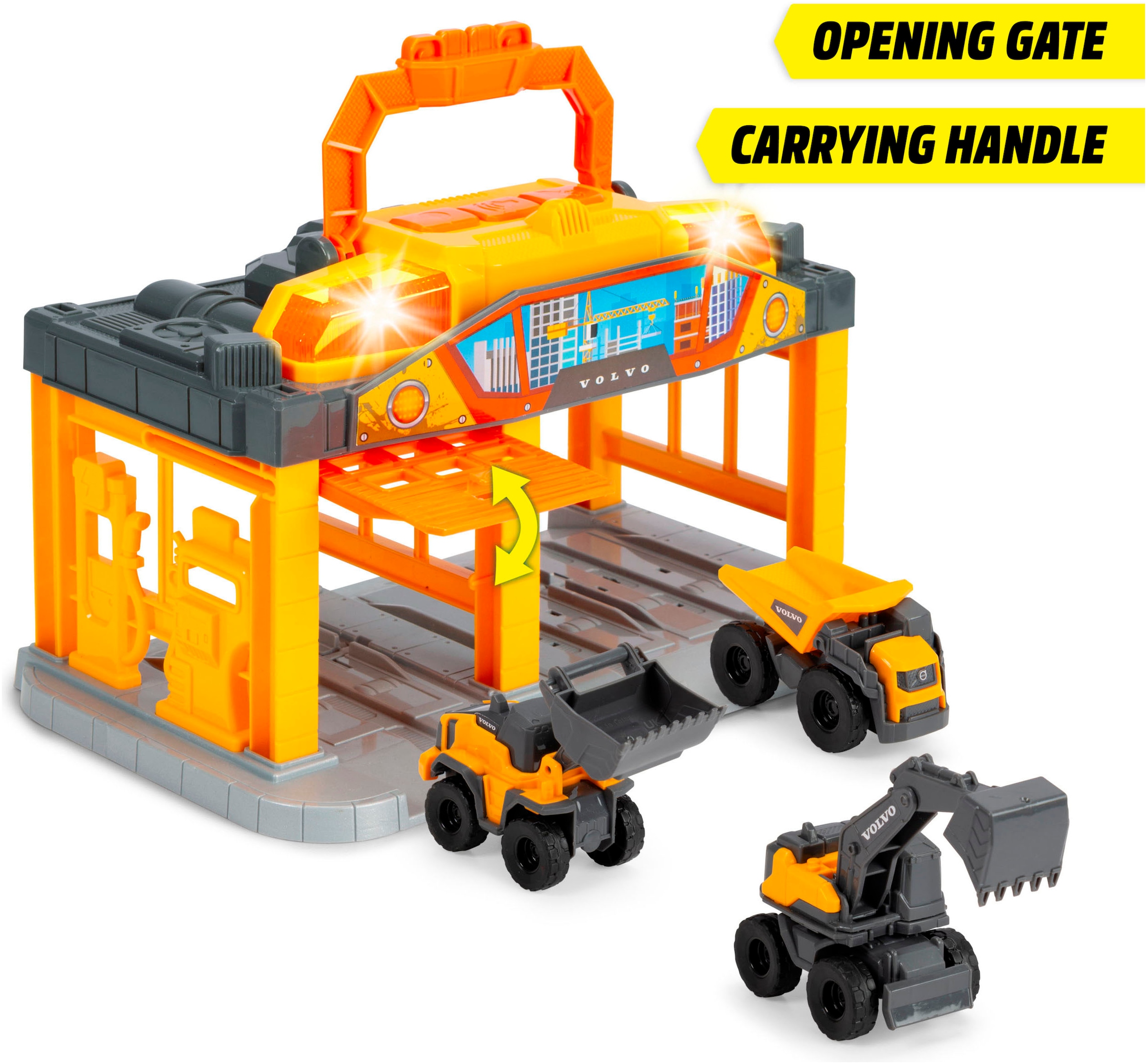 Dickie Toys Spiel-Gebäude »Micro Construction Station« inklusive 3 Volvo Baustellenfahrzeuge; mit Licht und Sound