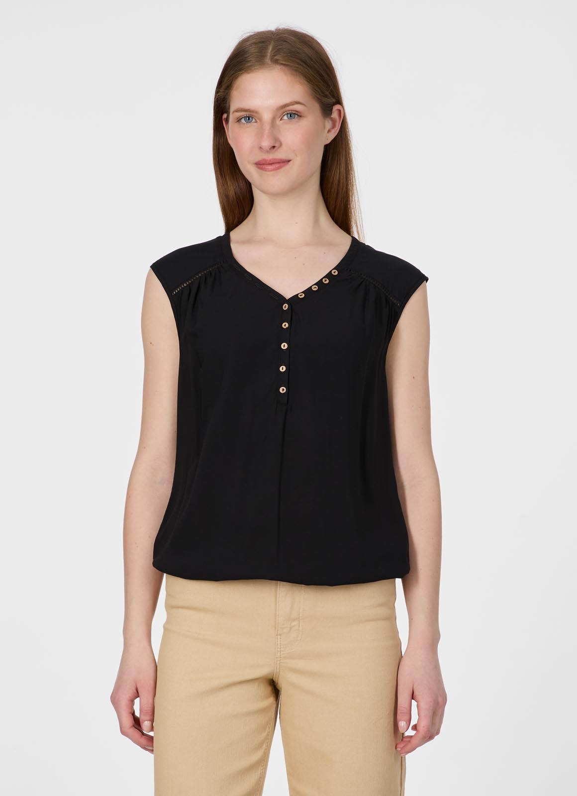 Ragwear V-Shirt »SALTTY« Viskose mit Gummizug am Saum und Knopfleiste