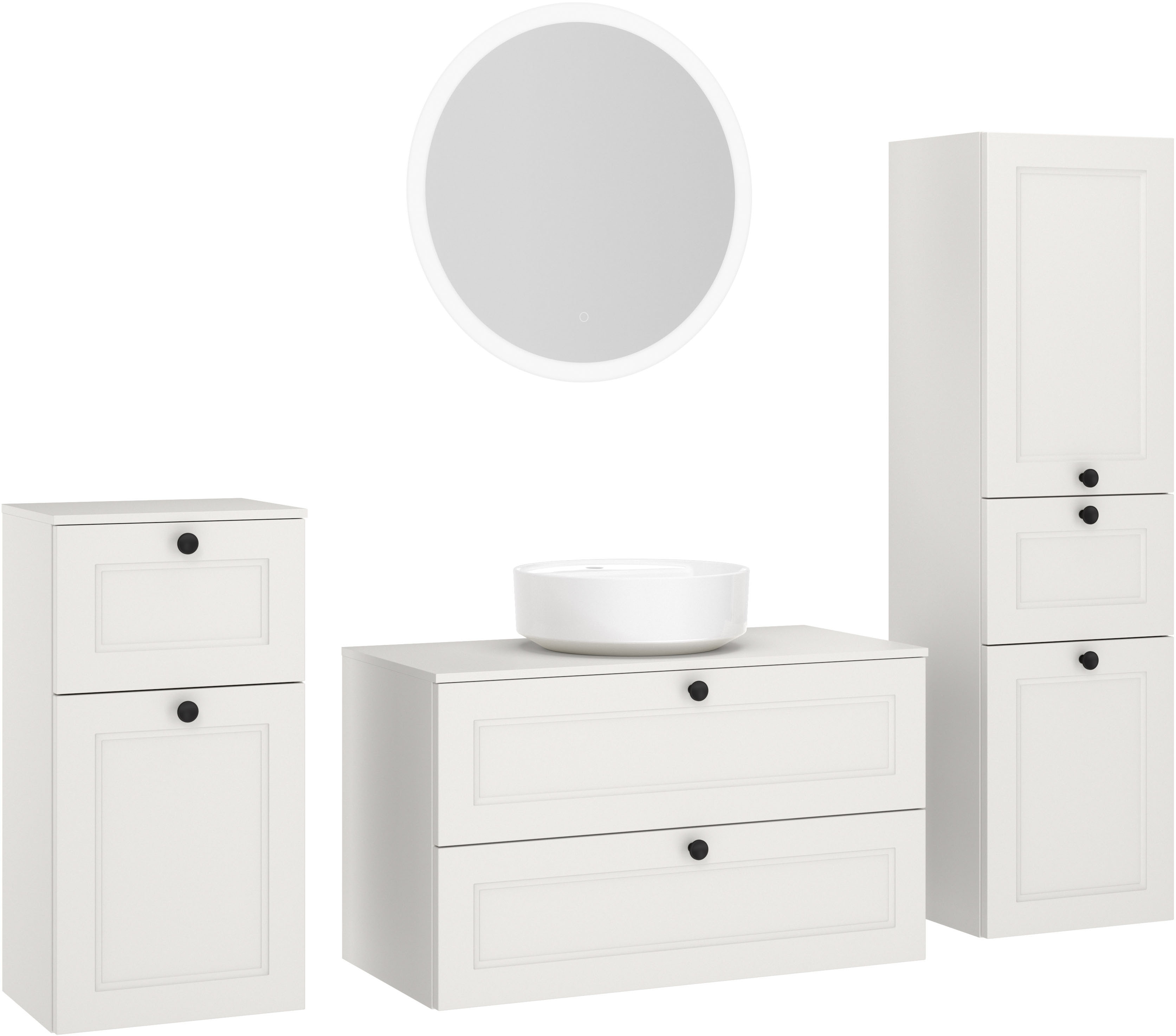 nobilia 1100000002199 "Cascada" Set, inkl. Aufsatzwaschbecken und beleuchtetem Spiegel mit Touch-Sensor, 4 Stk. tlg.