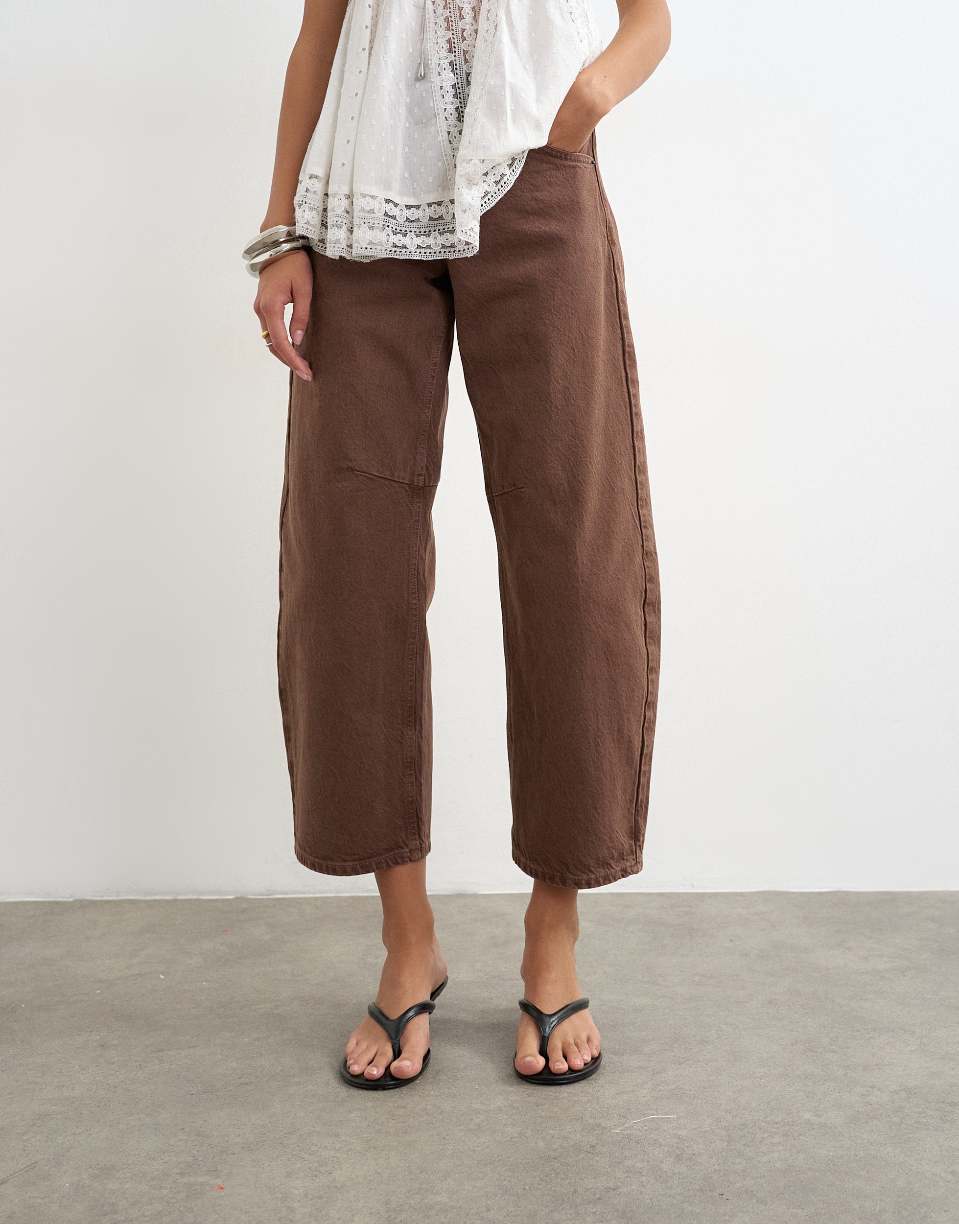 TOPSHOP Weite Jeans "TSBARREL HR DENIM JEANS BROWN NOOS" Baumwolle, barrel fit, high waist