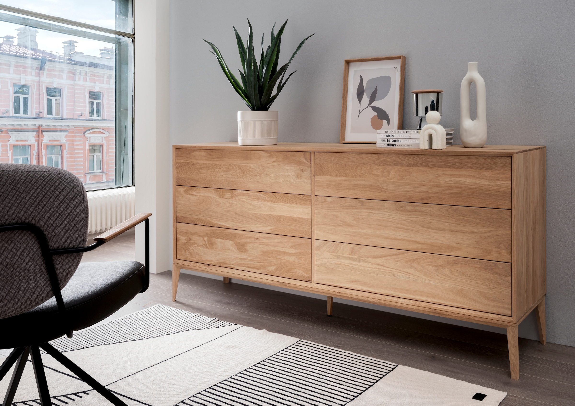 Home affaire Sideboard "Koda Kommode, 6 geräumige Schubladen mit Push-To-Op günstig online kaufen