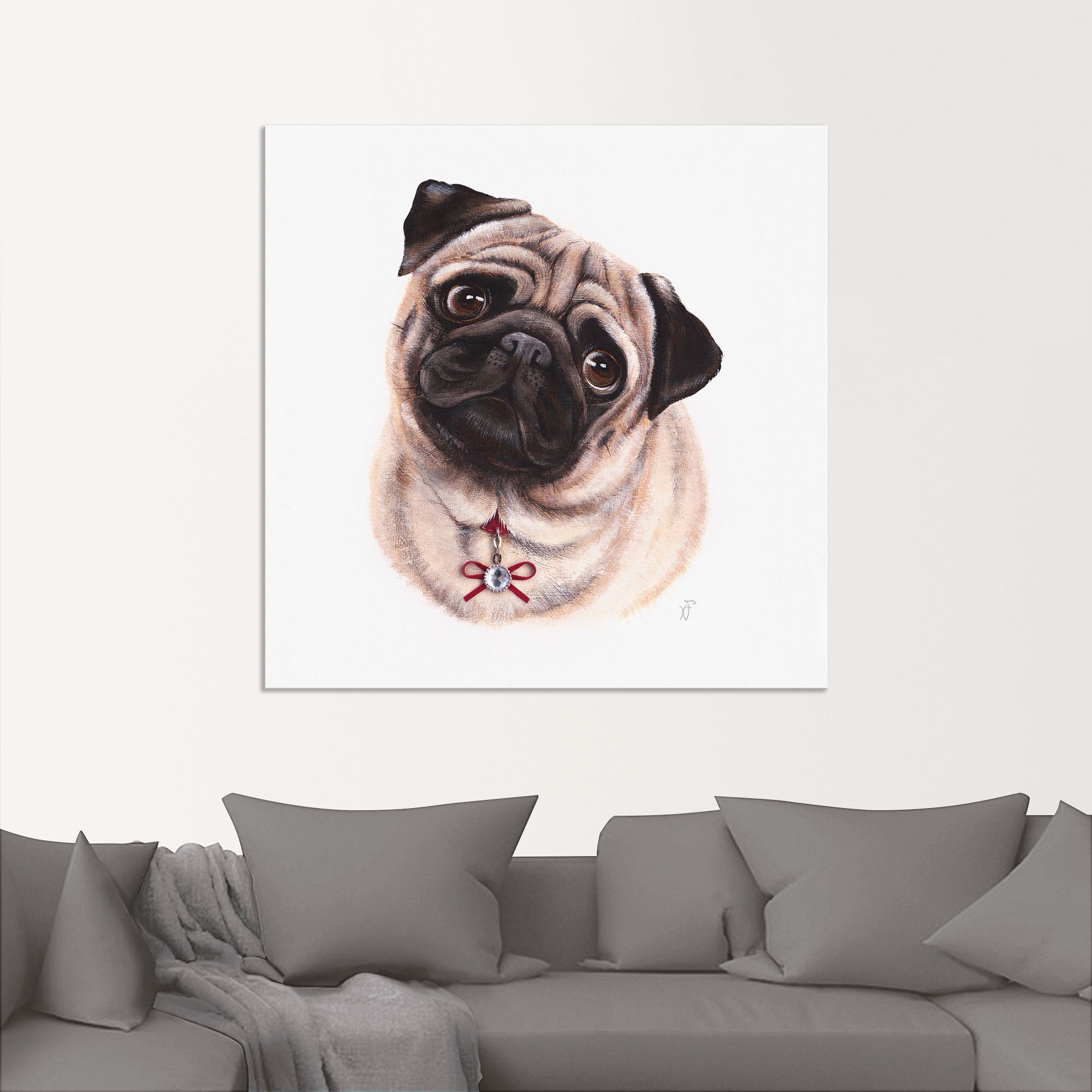 Artland Wandbild »Mops mit Diamanten«, Hundebilder, (1 St.), als Alubild, Outdoorbild, Poster in verschied. Größen