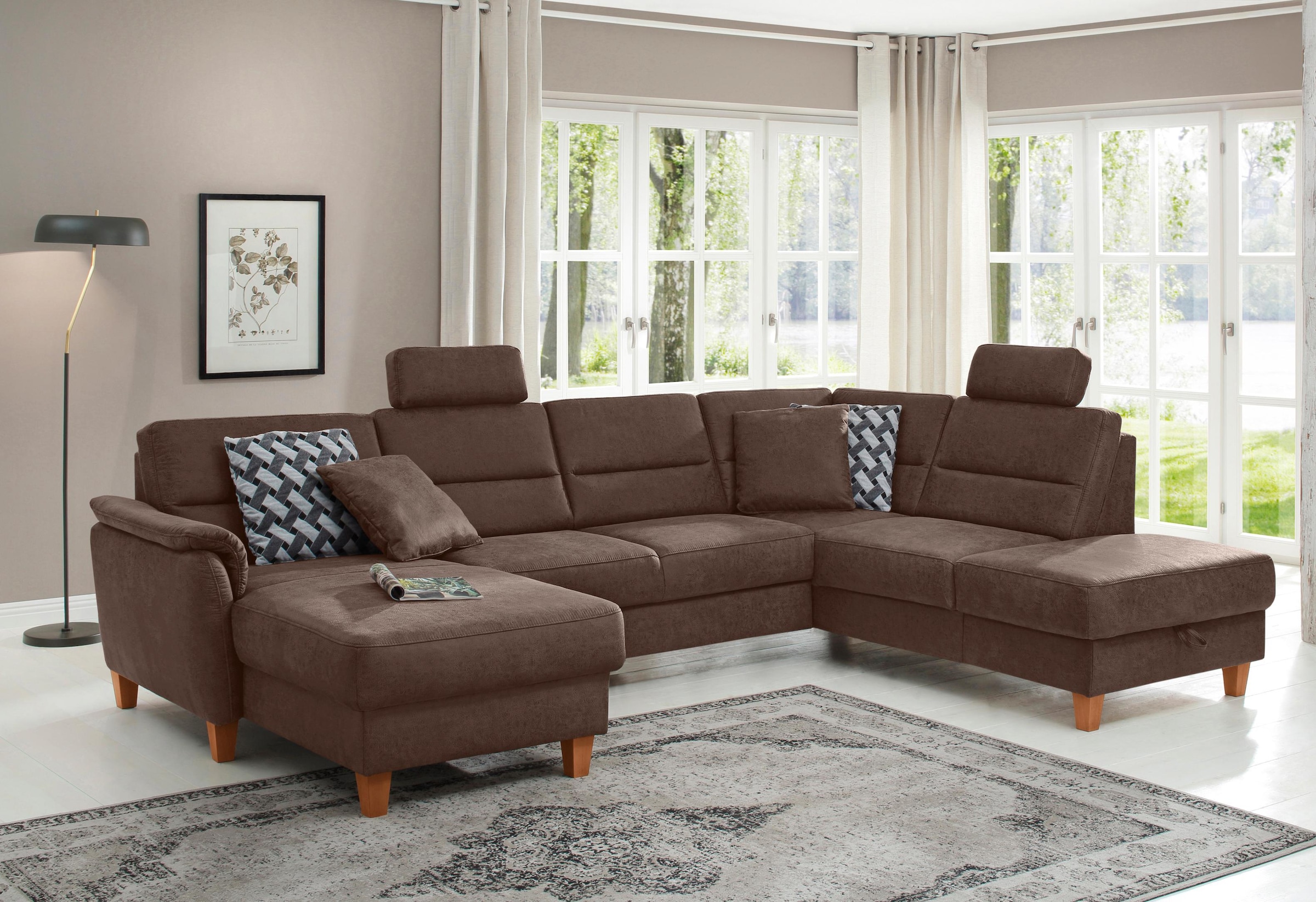 Home affaire Wohnlandschaft "Palmera U-Form, B: 308 cm" optional Bettfunkti günstig online kaufen