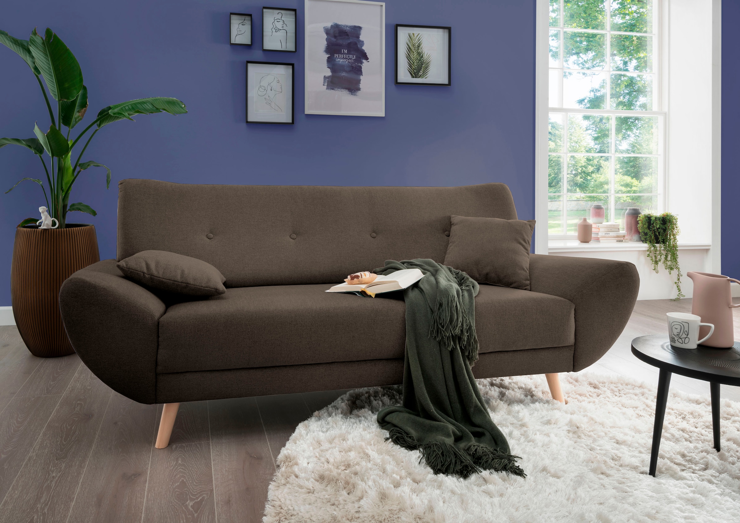 Home affaire 3-Sitzer "Basta komfortable Wellenunterfederung, Breite 205cm, bodenfrei"