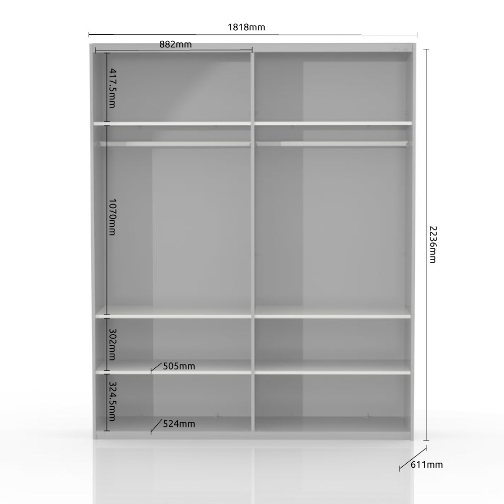 Places of Style Schwebetürenschrank »Piano, mit Einlegeböden und Kleiderstangen, Türen soft-close-Funktion«, (in 3 Breiten, 224cm hoch), mit Spiegeltür, FSC-zertifizierter Holzwerkstoff