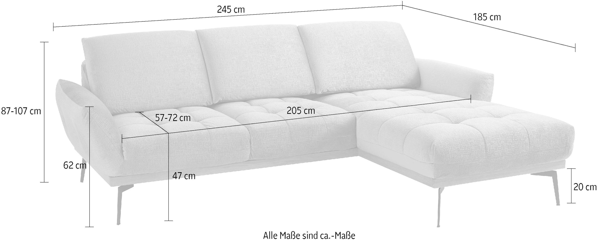 exxpo - sofa fashion Ecksofa »Palic, inkl. Rückenverstellung, bequem, elegant, Breite 245cm, L-Form«