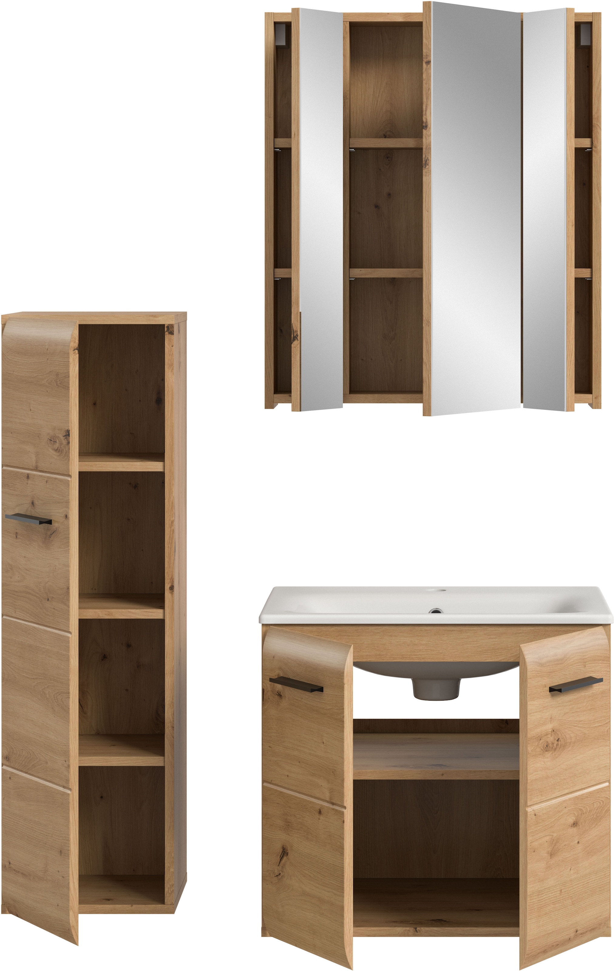 INOSIGN Badezimmer-Set, (Set, 4 St.), Florenz, Badkombination 4-tlg.,Artisan Oak NB, inkl. Waschbecken