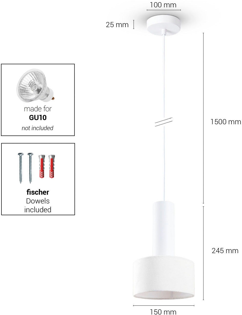 Paco Home Pendelleuchte »VELUTA«, Leuchtmittel GU10 | ohne Leuchtmittel, Wohnzimmer Hängeleuchte Stoffschirm Esszimmer Modern GU10