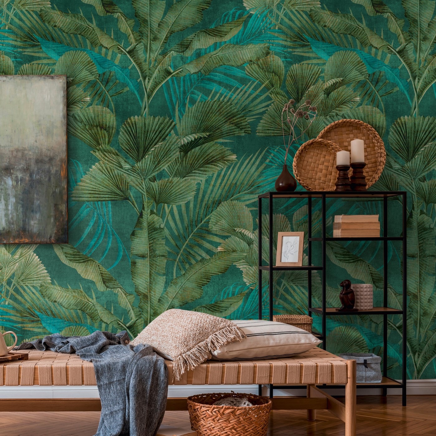living walls "Metropolitan Stories. Travel Styles. Tapete Dschungel" gemustert matt neutral glatt Palmenblätter Fototapete Floral Tapeten Wohnzimmer Schlafzimmer Küche