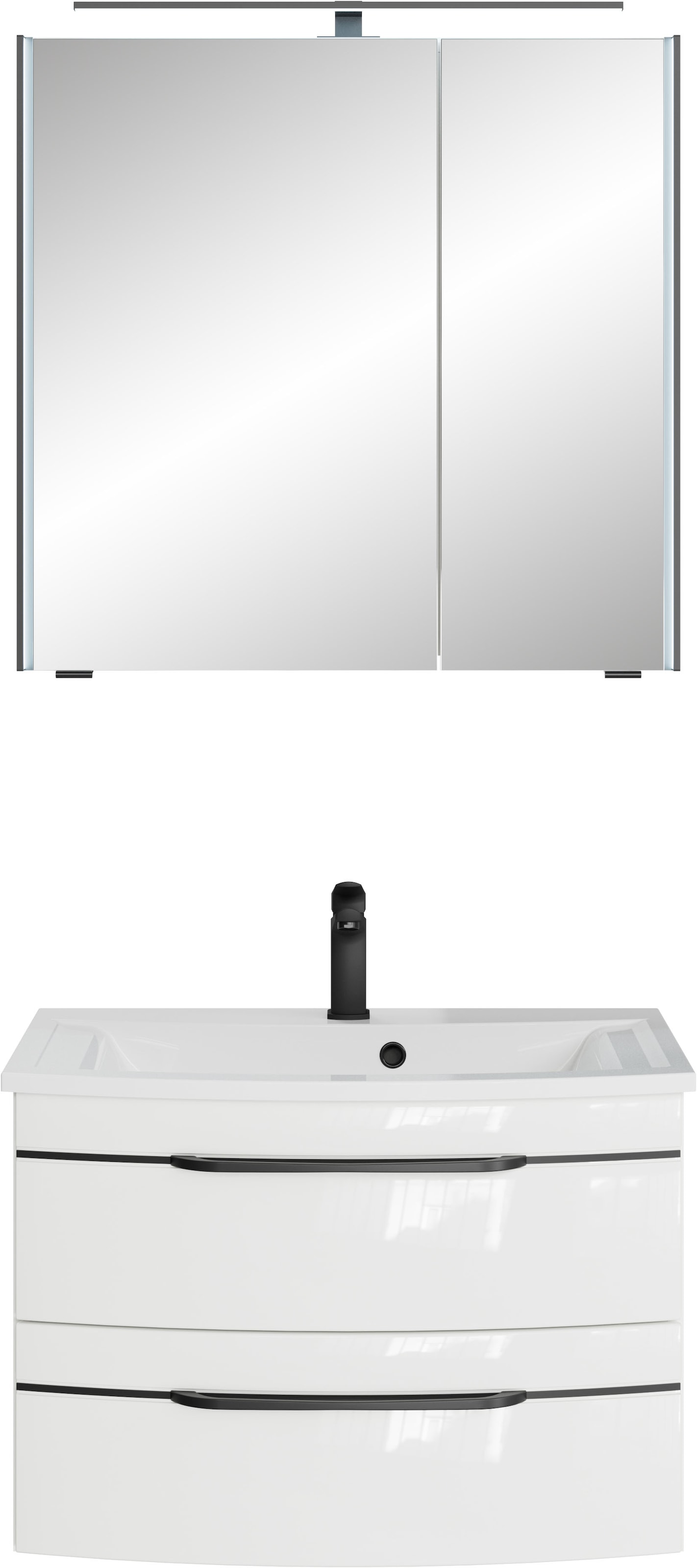 Saphir 1100000002199 "Serie 7045 2-teilig Mineralmarmor-Waschtisch mit LED-Spiegelschrank" Set, 2 Stk. tlg.