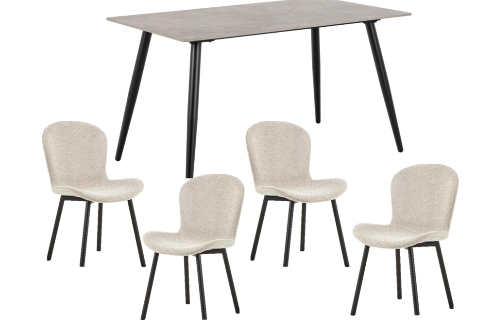 ACTONA GROUP Esszimmer-Set »Essgruppe, Speisetisch mit Stühlen«, (Komplett-Set, 5 St., 1x Tisch + 4x Stühle), Rechteckig Esstisch + 4x Stühle, grau keramik, beige,140x80x75cm