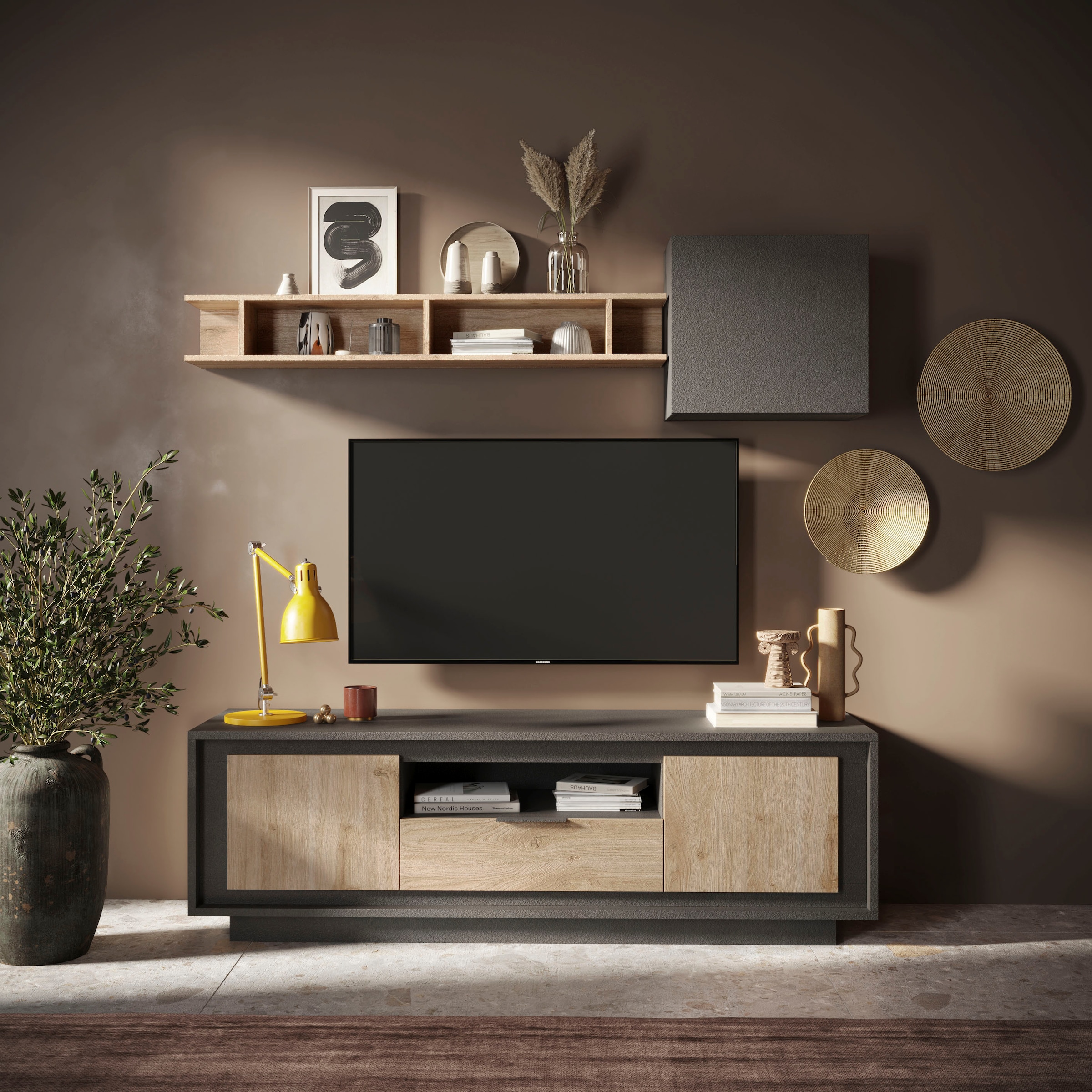 Home affaire Lowboard »Sky, B/T 180/50 cm, TV-Schrank/Medienboard, 2 Türen, 1 Schubkasten« Softclosing, Korpus & Front 22 mm stark, Rahmen-Optik, Metallgriff