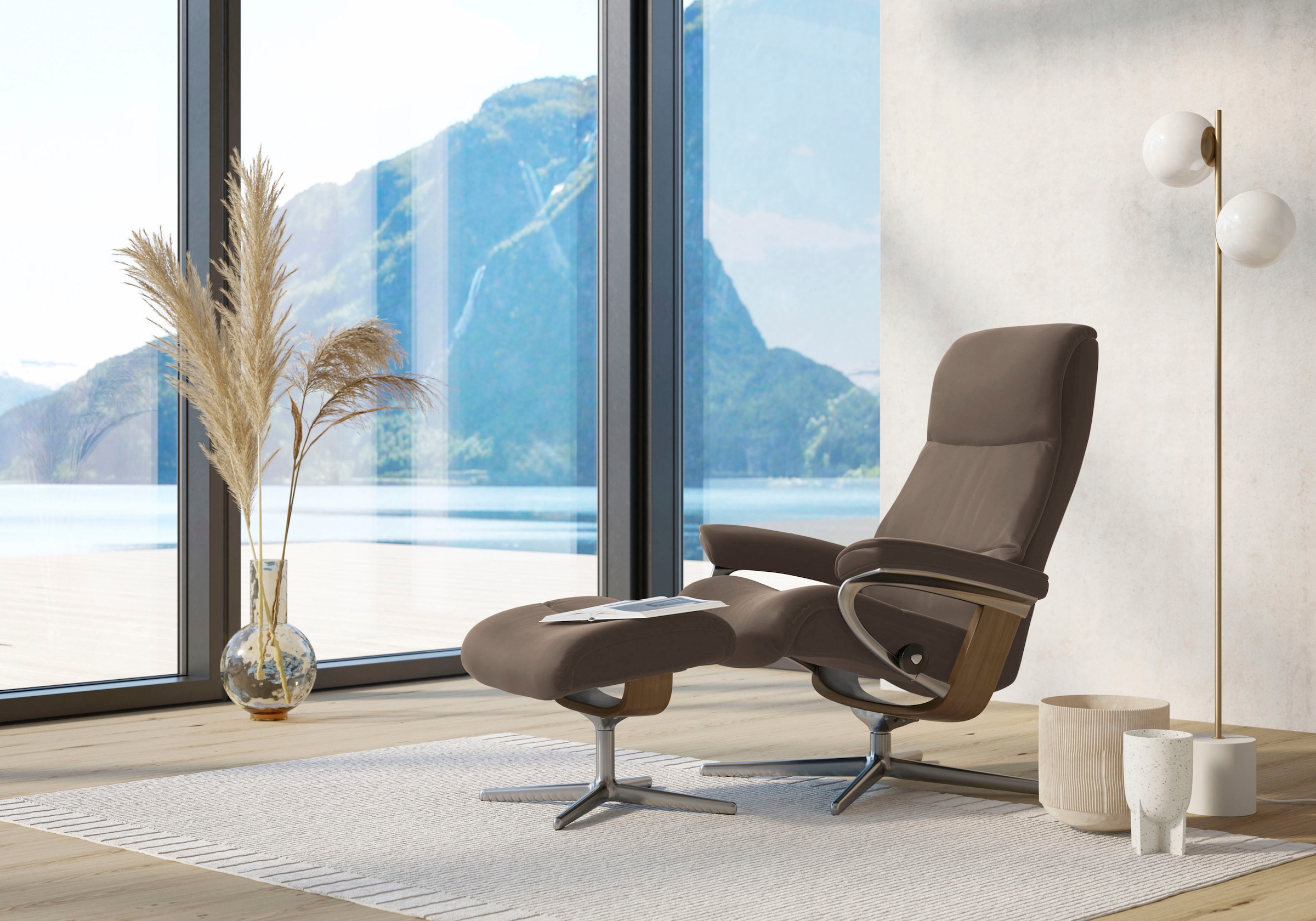 Stressless Relaxsessel "View" mit Cross Base, Größe S, M & L, Holzakzent Eiche