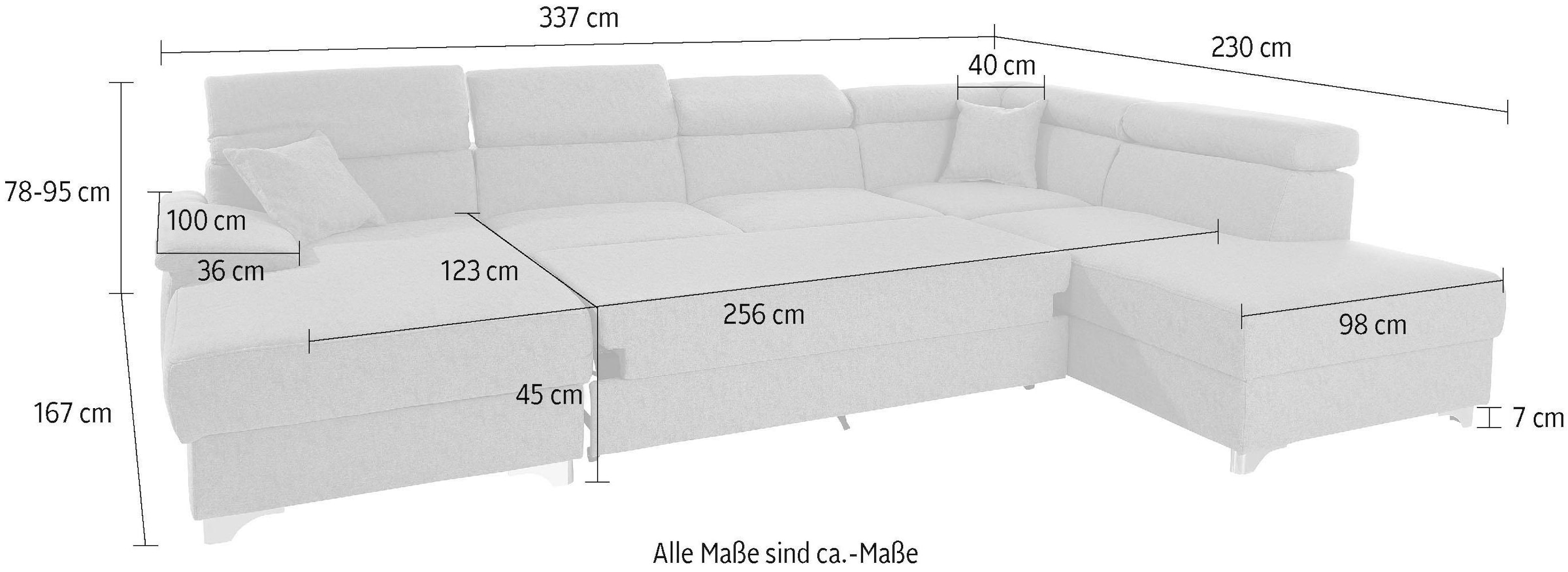DOMO collection Wohnlandschaft »Mira, inklusive Kopfteilverstellung für mehr Wohlfühlkomfort, U-Form«, wahlweise mit Bettfunktion und Bettkasten, elegant und modern