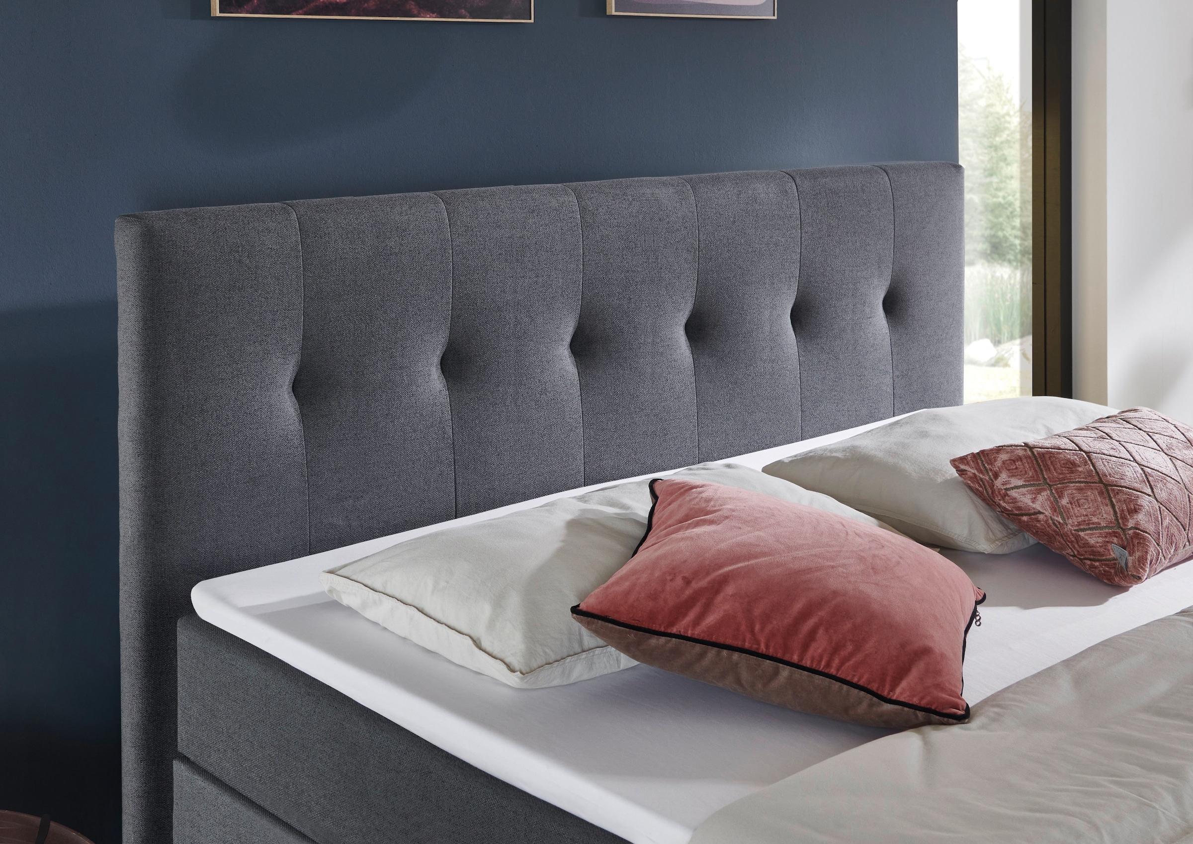 Home affaire Boxbett »Tessaja, inkl. Bettkasten, in der Breite 180x200cm erhältlich« Kopf- und Fußteil gesteppt, inkl. Anti-Slip-Topper