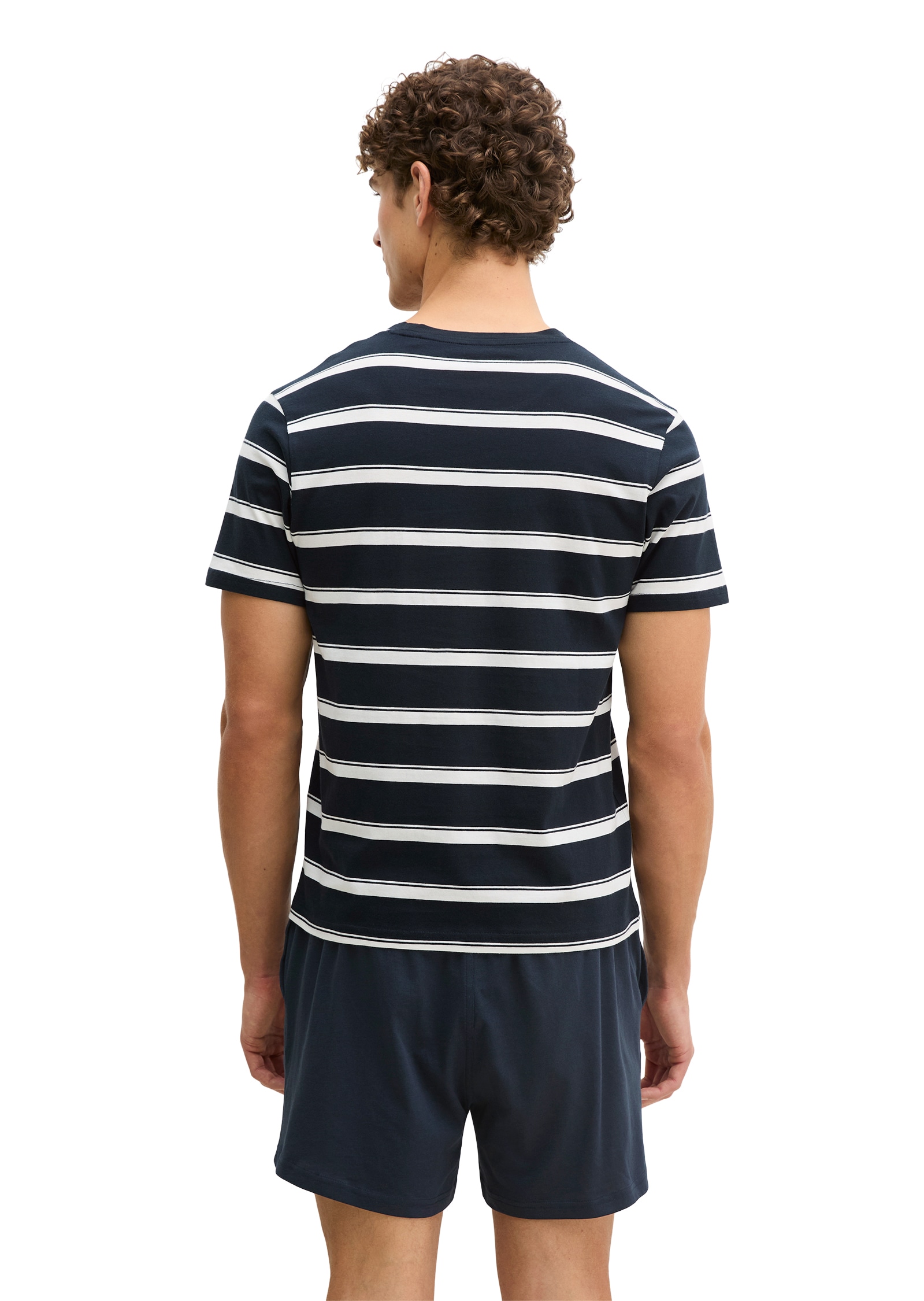 Marc O'Polo Shorty »Mix N Match Cotton« 2 tlg. mit gestreiftem Oberteil, Rundhalsausschnitt und kurzem Arm