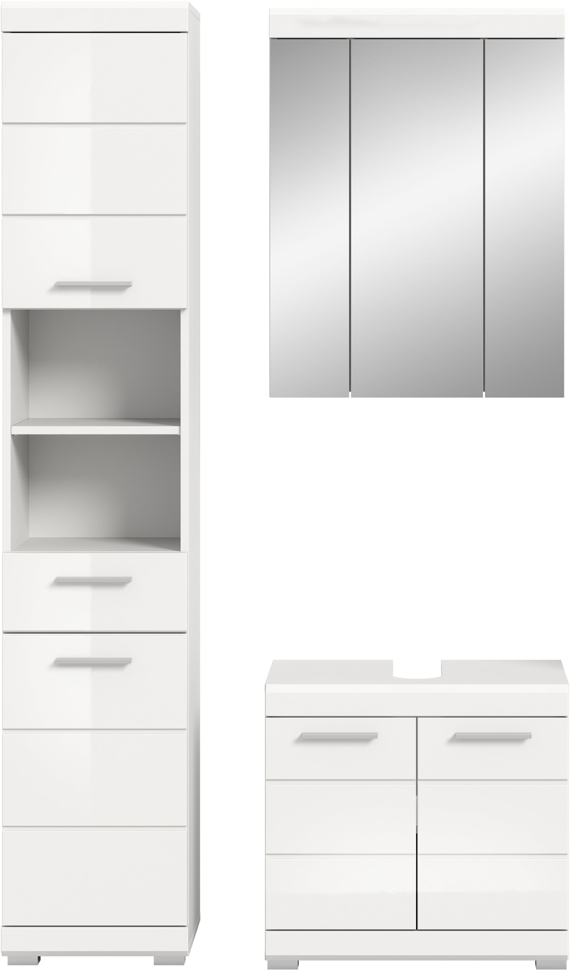 INOSIGN Badmöbel-Set »Siena, 3 teilig, bestehend aus:«, (Set), Hochschrank, Waschbeckenunterschrank, Spiegelschrank