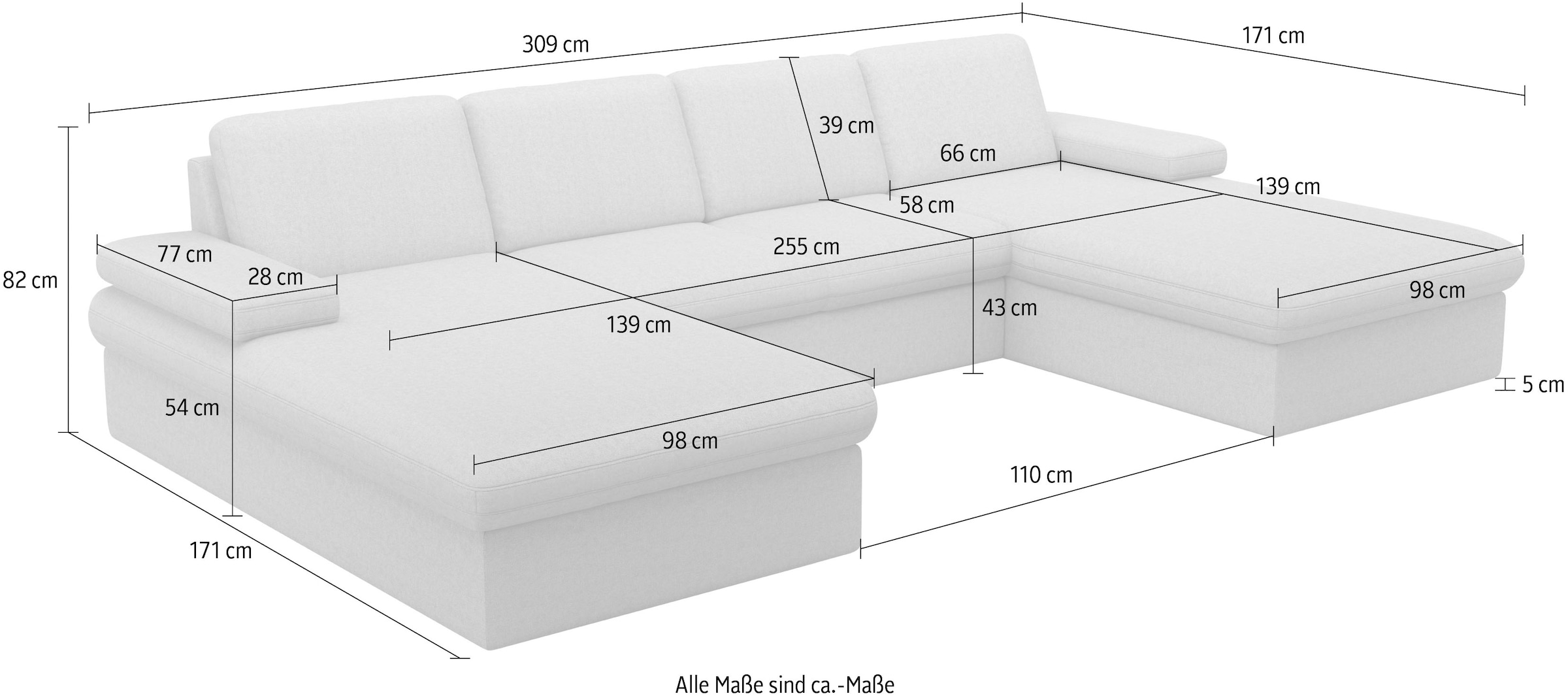 sit&more Wohnlandschaft »Moreno«, mit Armteilverstellung,wahlweise mit Bettfunktion