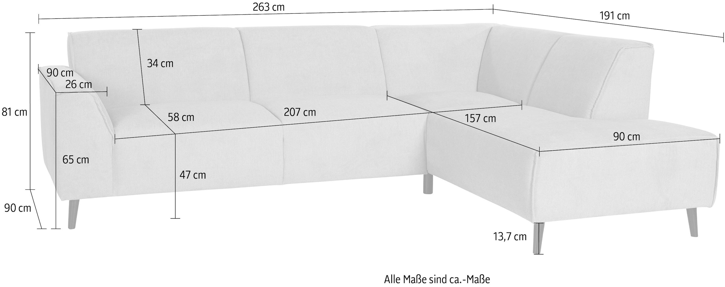 DOMO collection Ecksofa »Amora, bequem und zeitlos, L-Form«, mit Federkern für mehr Sitzkomfort