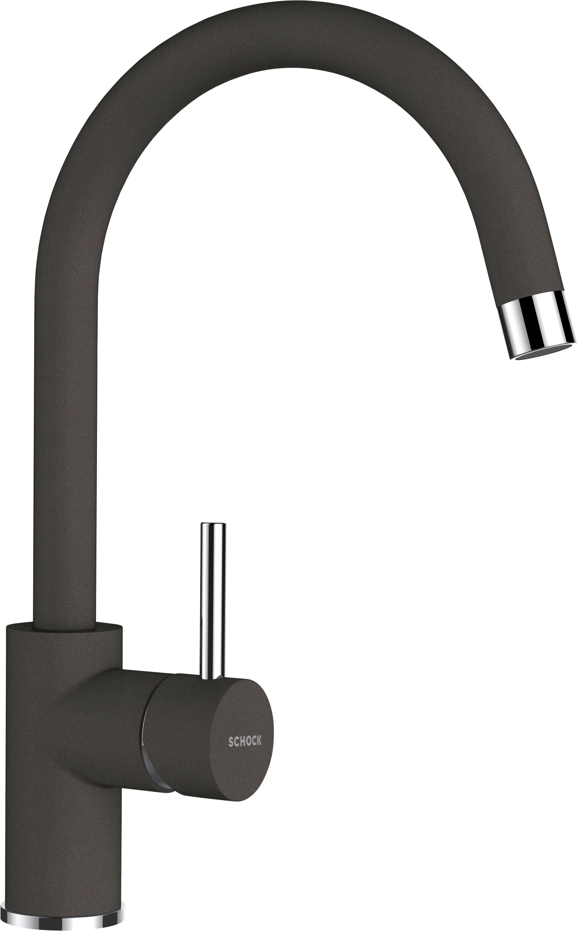 Küchenarmatur SCHOCK, B:19,9cm H:34,4cm, grau, Messing, Armaturen, "Plutos", Hochdruck, Festauslauf, Temperaturbegrenzer, Schwenkbereich 360