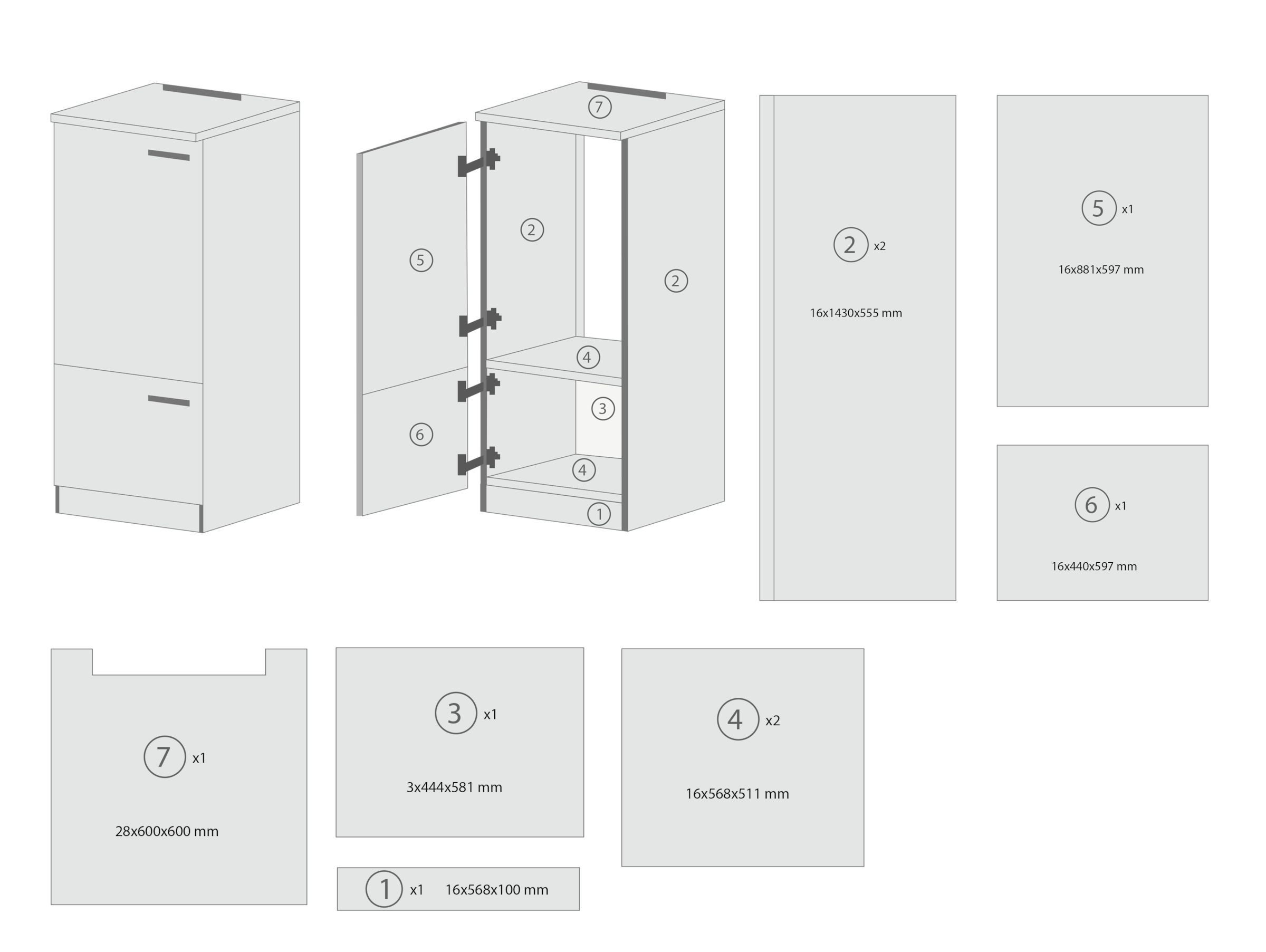 RESPEKTA Kühlumbauschrank »Merle« Breite 60 cm, Türen wechselseitig anschlagbar, Höhe 144,8 cm