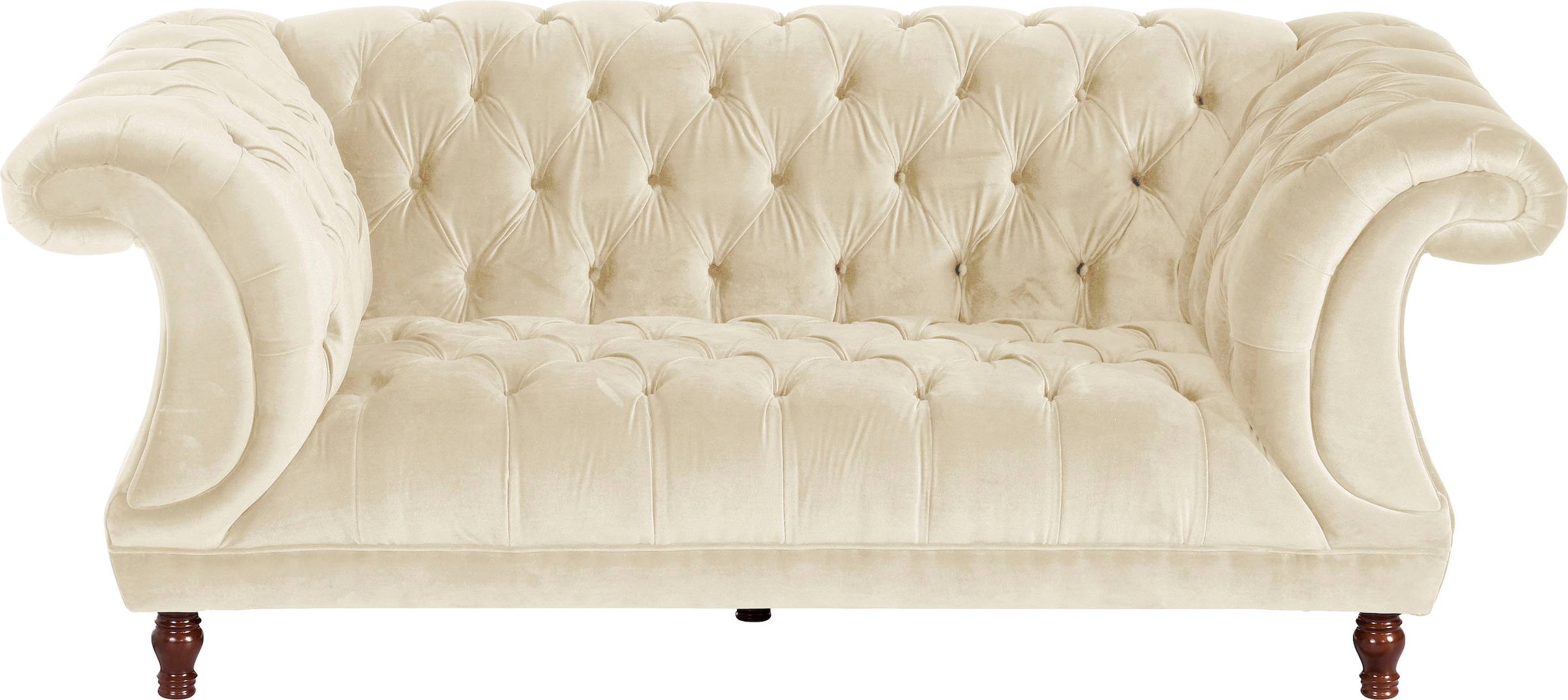 Max Winzer Chesterfield-Sofa "Isabelle", Knopfheftung & gedrechselten Füßen in Buche Nussbaum, Breite 200 cm