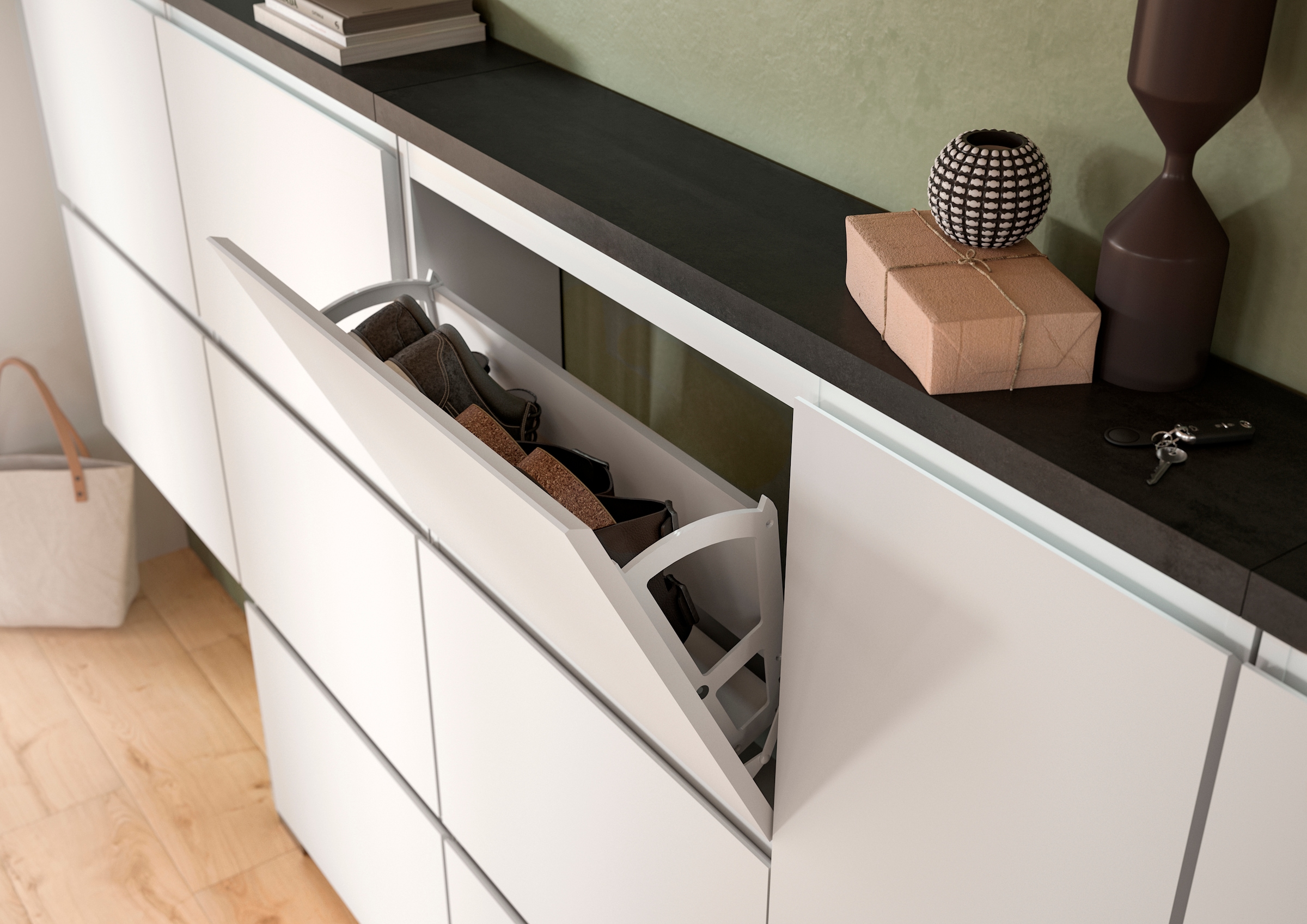 INOSIGN Schuhschrank »Skoskap, Tiefe 18cm, 3 Klappen mit Schuhwalze, Platz für 9 Schuhpaare«, Schuhkipper, Schuhkommode, Schuhregal, Kommode, Anrichte
