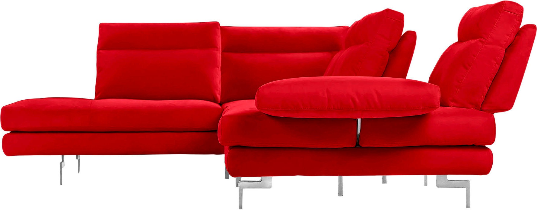 CALIA ITALIA Ecksofa »Toby Wing, L-Form, Multifunktionssofa, bequem und edel«, Sitztiefenverstellung und Armteilfunktion, Füße chrom glänzend