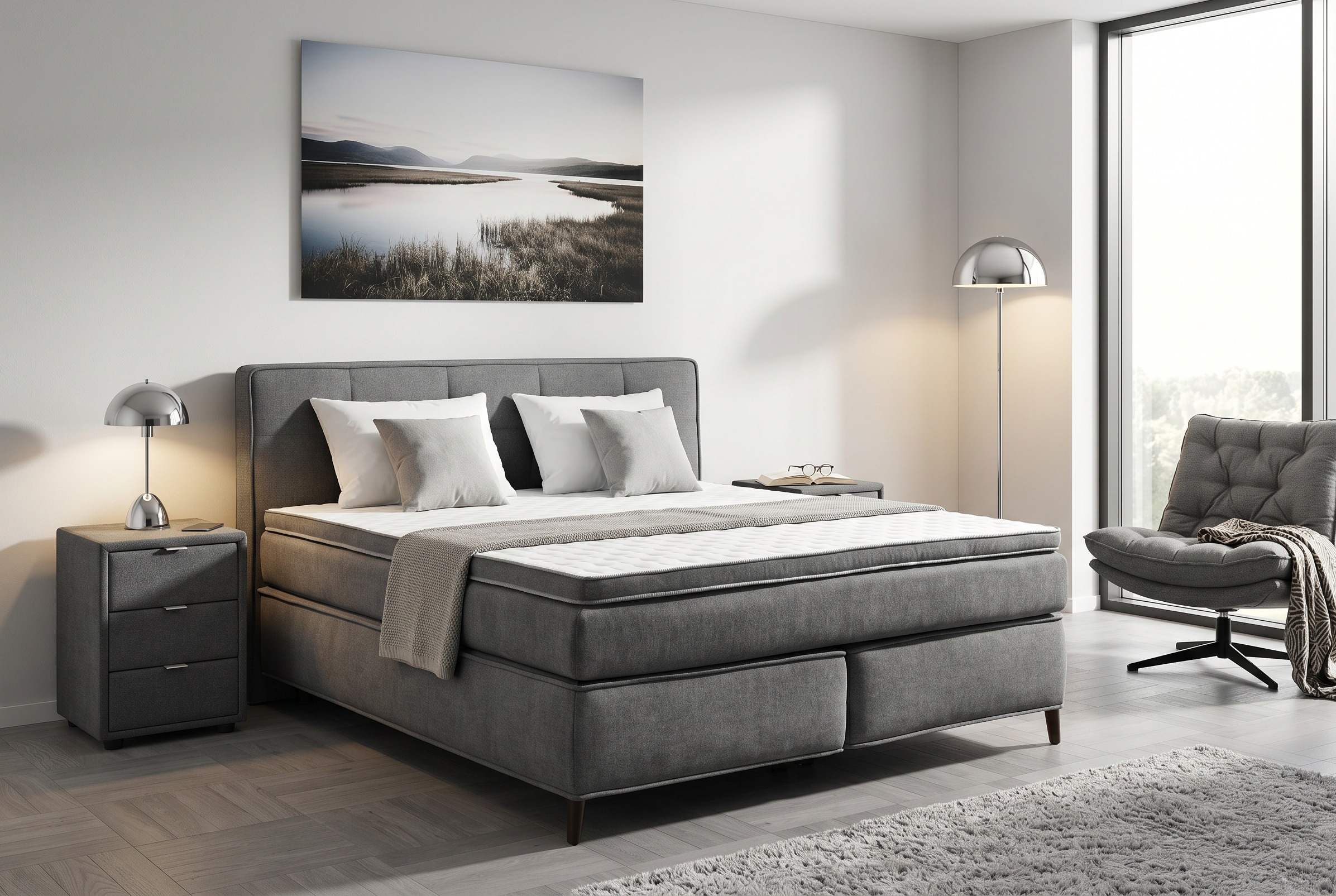 Jockenhöfer Gruppe Boxspringbett "CAPELLO, inkl. Taschenfederkernmatratze H3-H4 und 6cm Kaltschaumtopper" Bezug in verschiedenen Strukturstoffen, 160x200 oder 180x200 cm