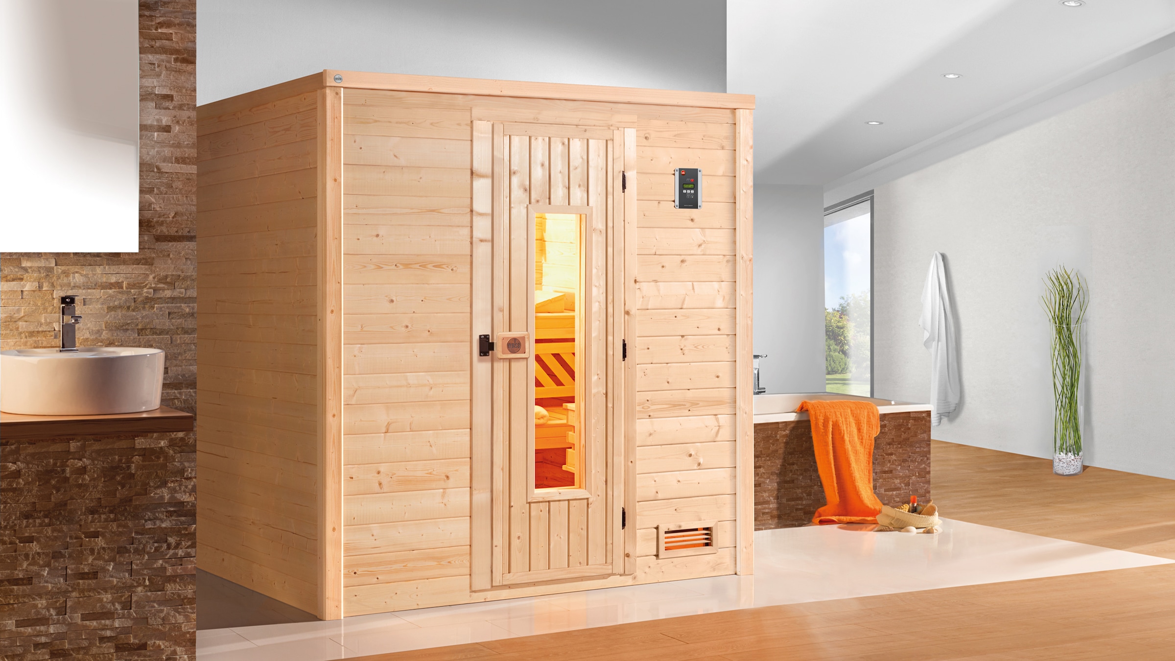 weka Sauna »Massivholzsauna BERGEN 2«, Blockbohlen, isolierte Holztür
