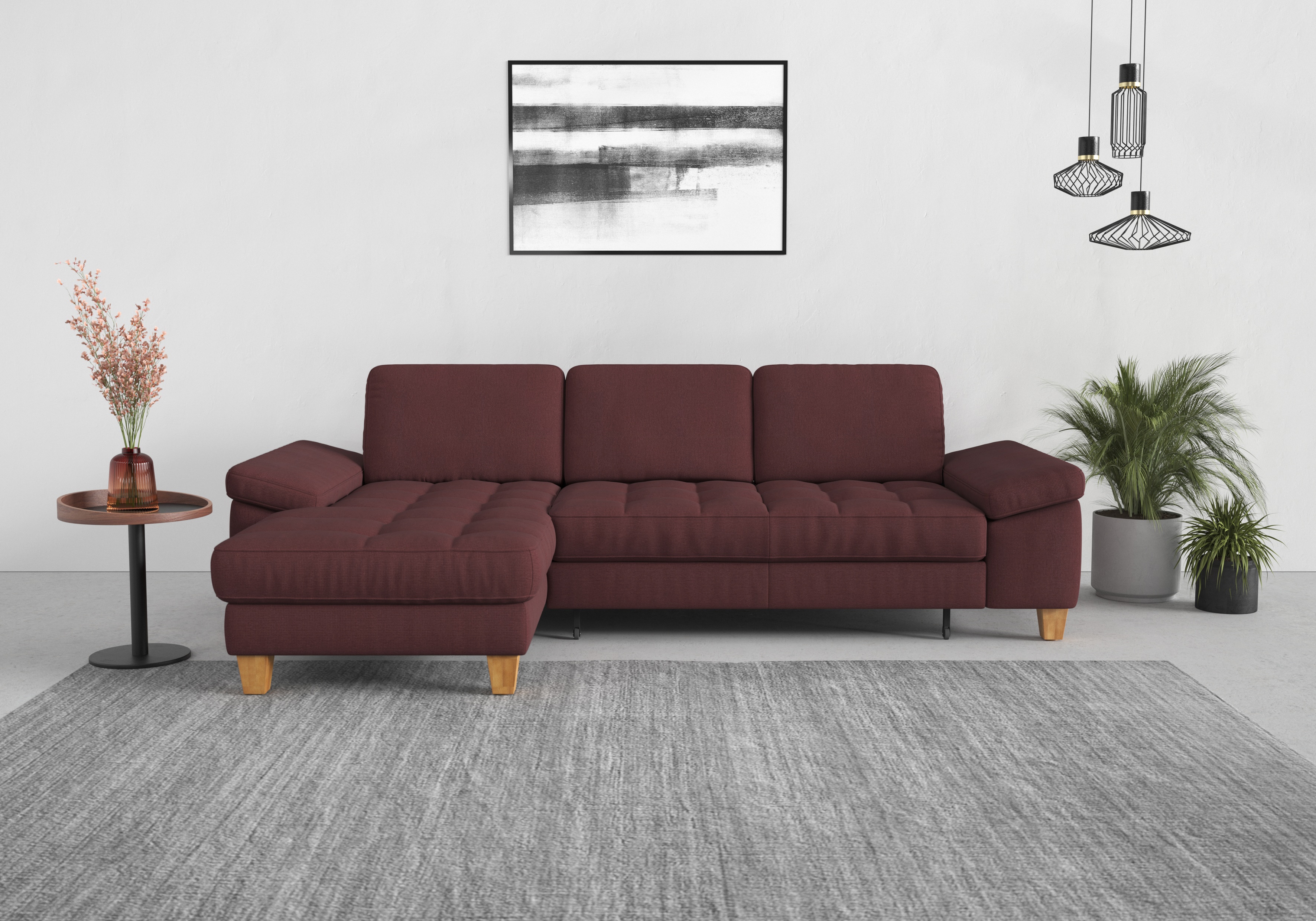 sit&more Ecksofa "Westham L-Form" mit Recamiere, mit oder ohne Schlaffunktion, Bettkasten, Füße Eiche