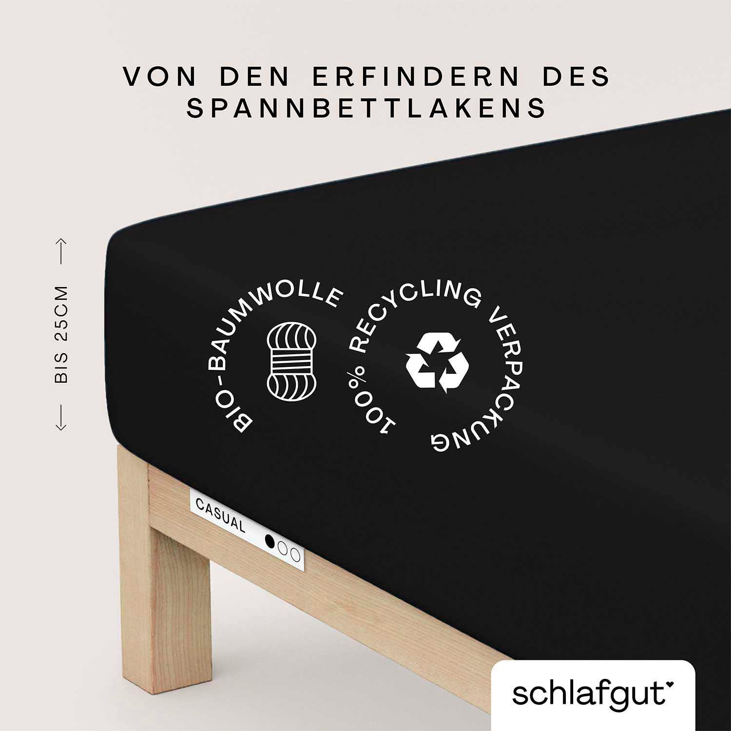 Schlafgut Spannbettlaken "CASUAL Bettlaken 100% gekämmte Bio-Baumwolle, 150 g/m², Spannbetttuch" Bettlaken bis 25 cm Höhe, langlebig, weich, Antipilling-Ausrüstung