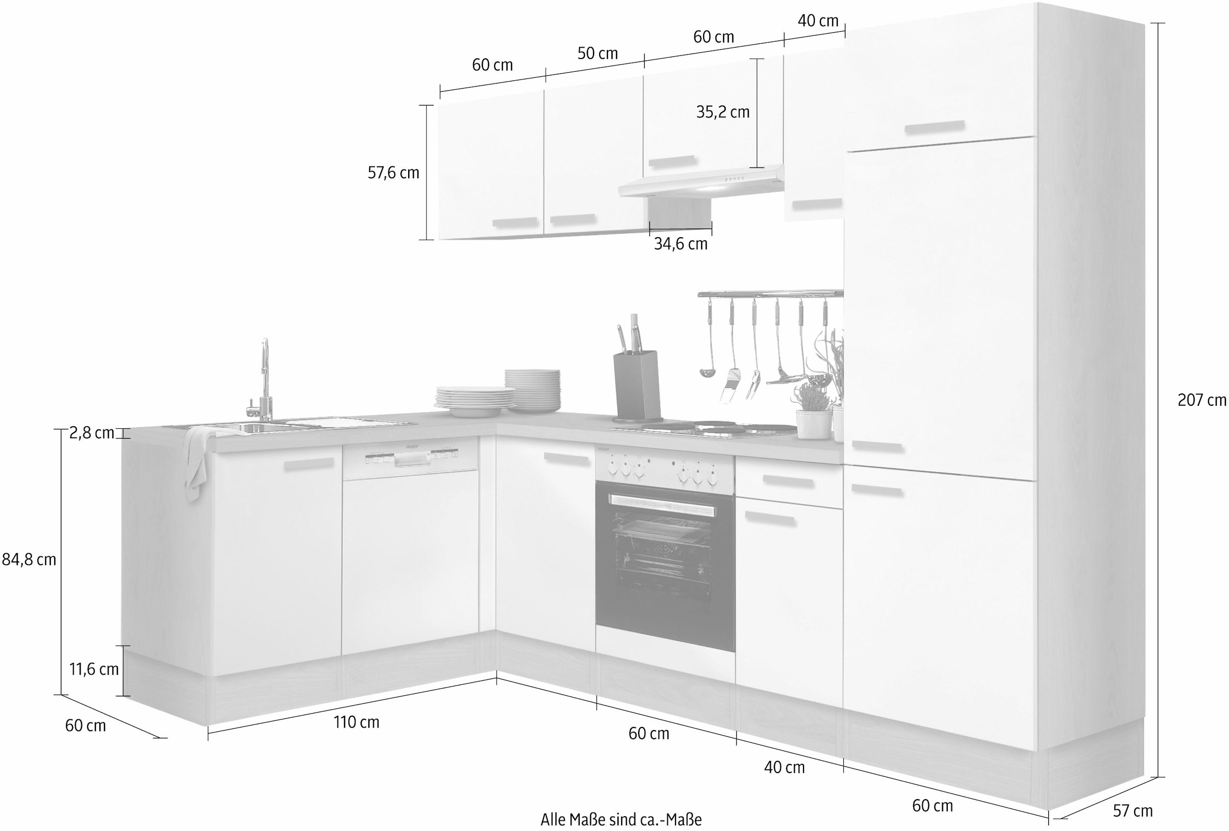 OPTIFIT Winkelküche »Odense«, Stellbreite 275 x 175 cm, mit 28 mm starker Arbeitsplatte