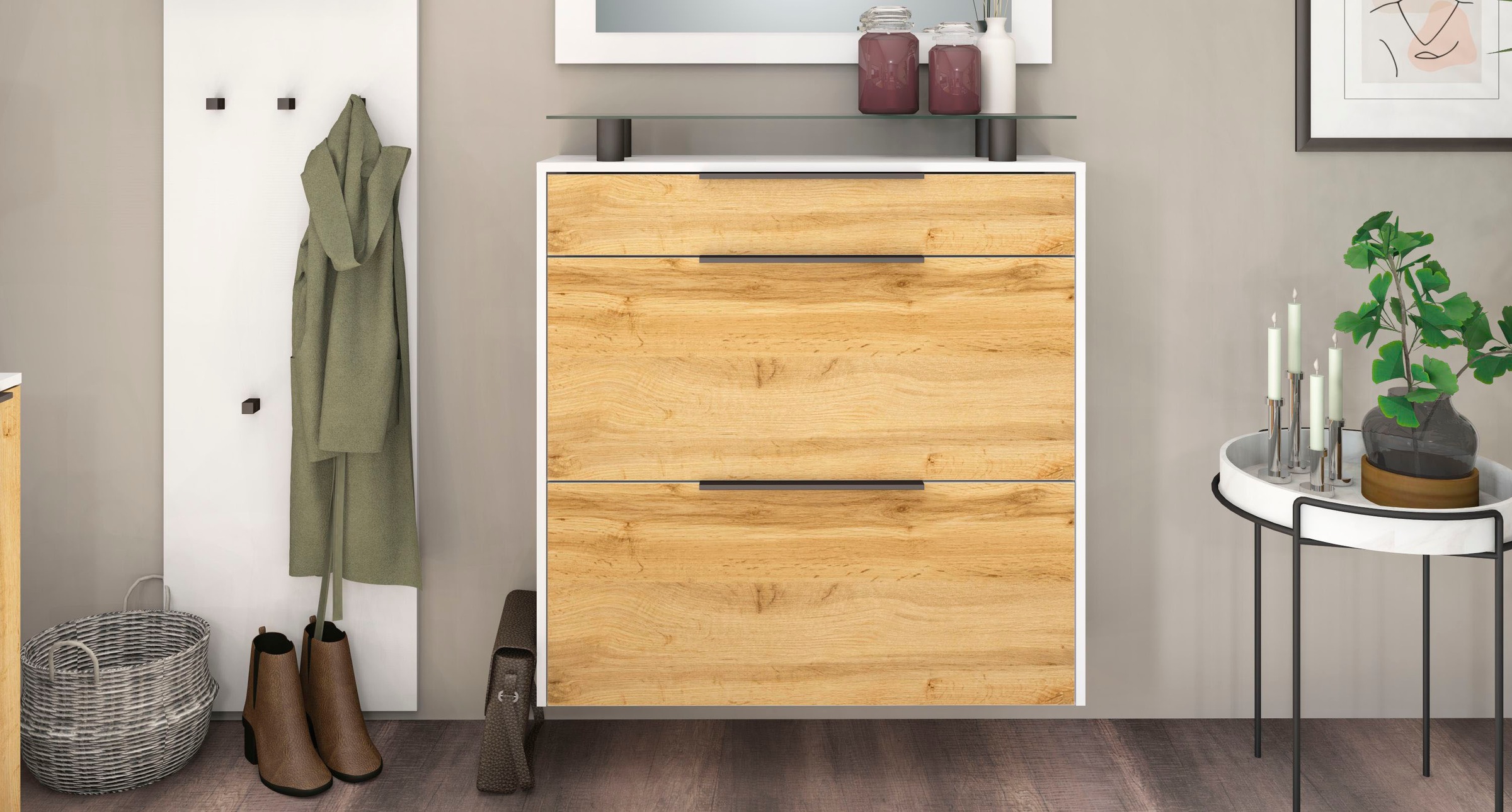 Thumbnail - borchardt Möbel Schuhschrank "Tom, Hängeschrank mit Glasablage und Metallgriffen"