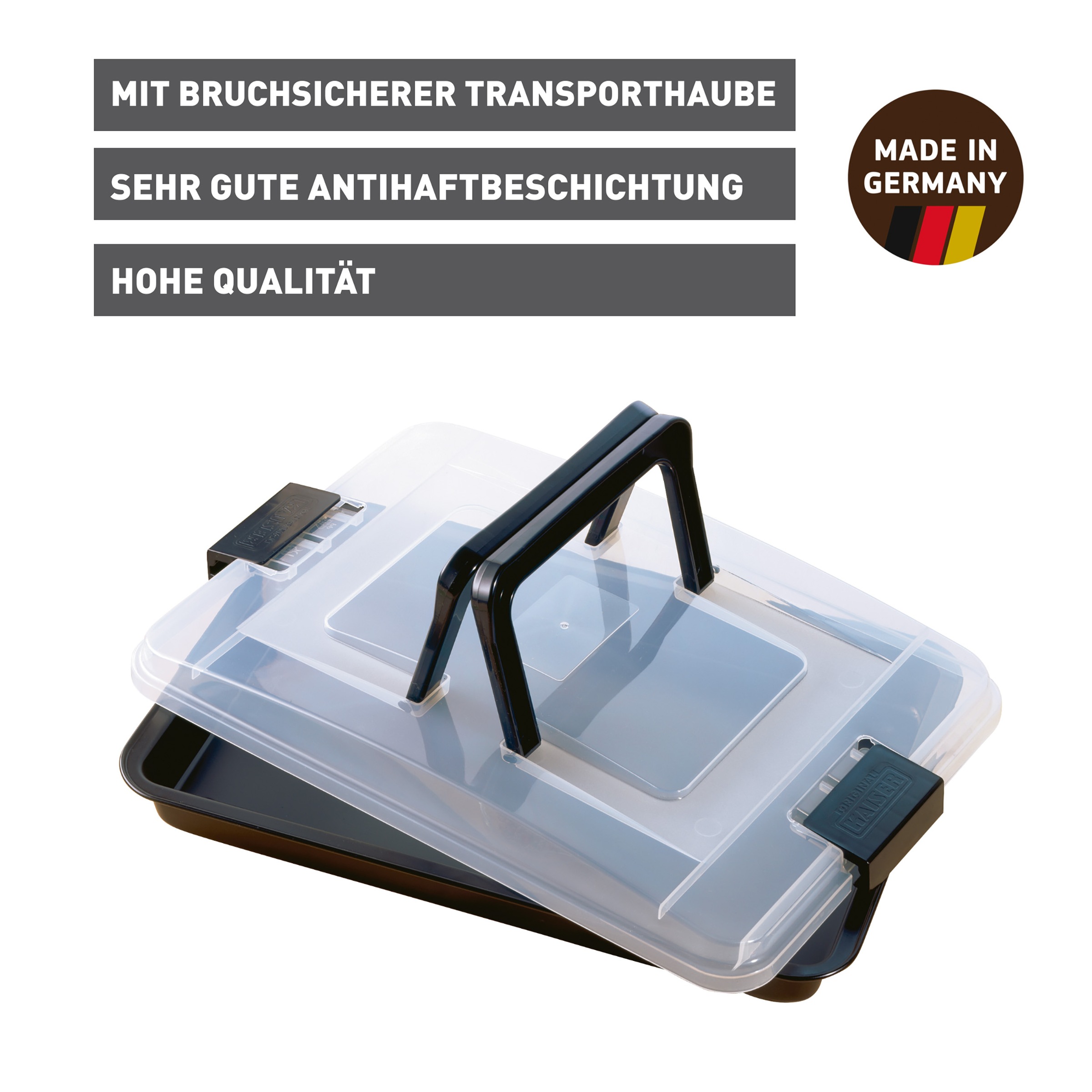Kaiser Backformen Backform »Inspiration«, (2 St.), Backblech mit Transporthaube und klappbarem Griff, antihaftbeschichtet