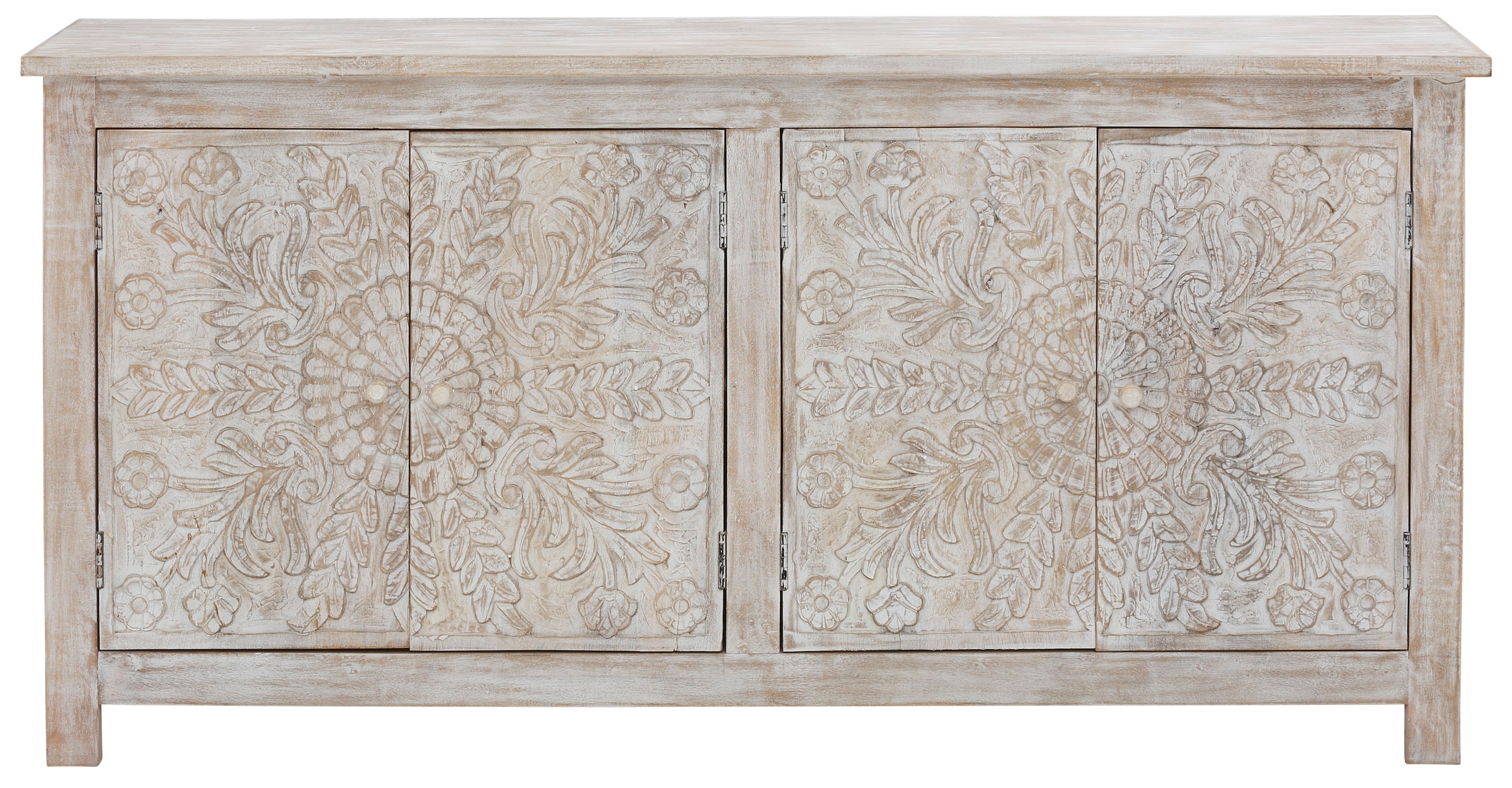Home affaire Sideboard massiven »Fenris«, aus mit Breite 175 dekorativen BAUR | Mangoholz, Schnitzereien, cm