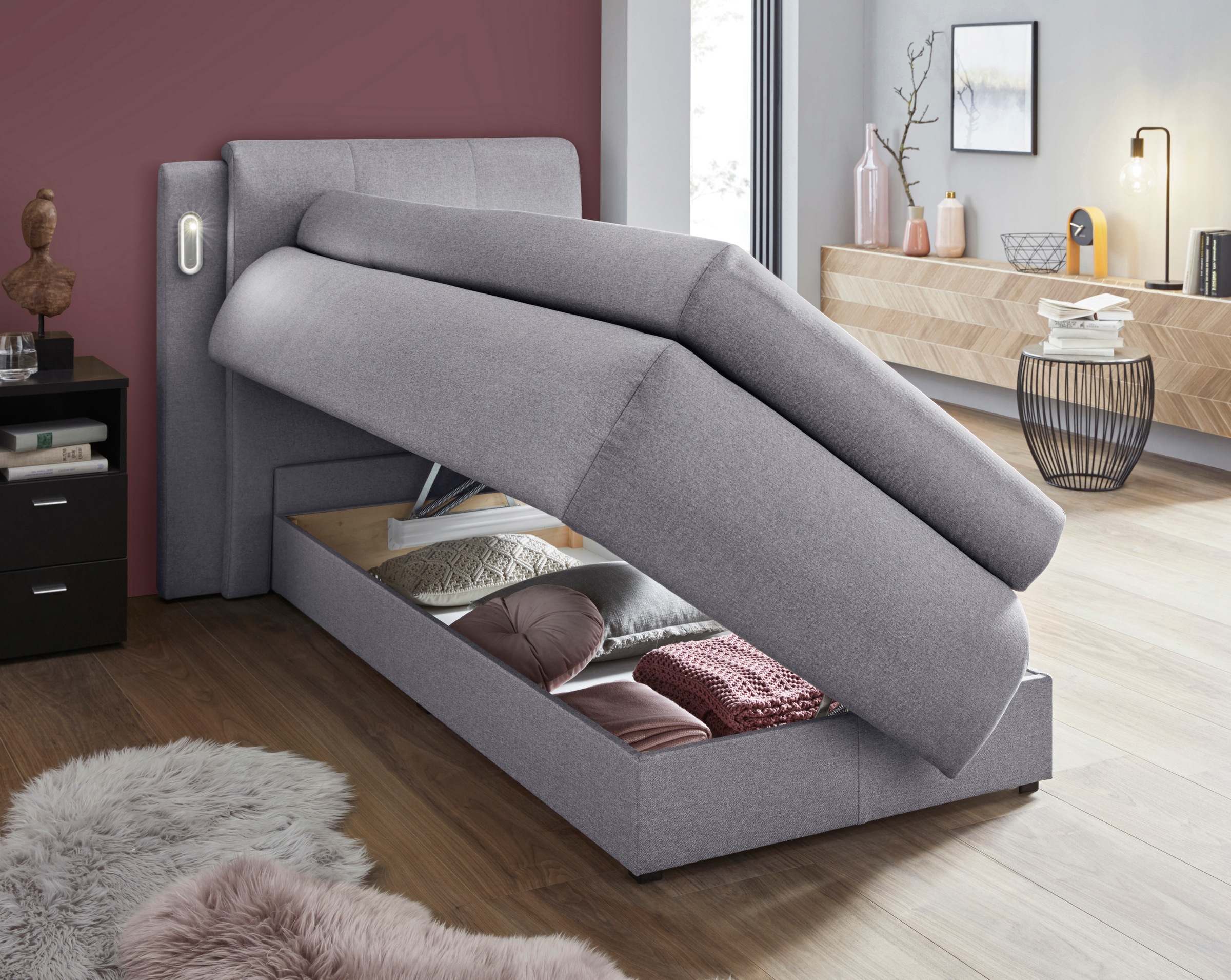 COLLECTION AB Boxspringbett »Borna«, inklusive Bettkasten, LED-Beleuchtung und Topper