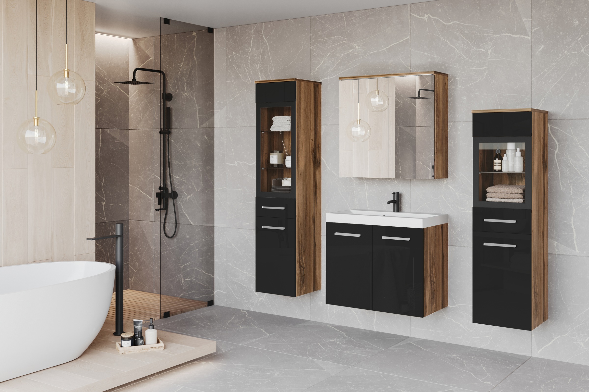 welltime Badmöbel-Set "MADRIT II, Schrank mit Waschbecken, 2 Hänger, Spiege günstig online kaufen