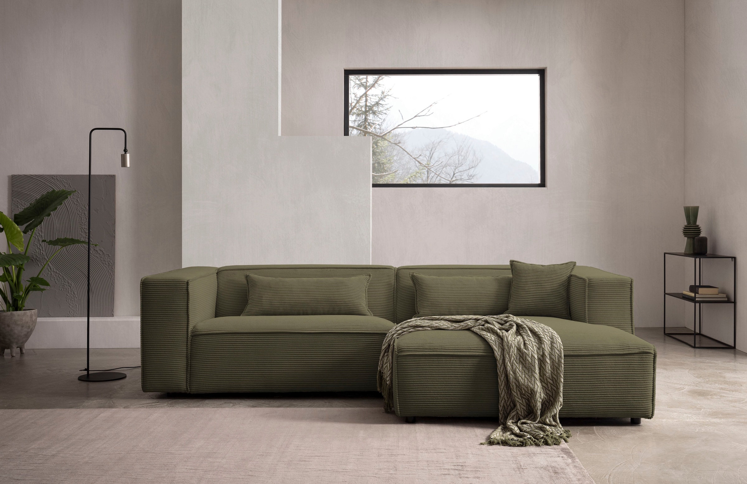 LeGer Home by Lena Gercke Ecksofa "PIARA mit Kedernaht, Cord, Leinenoptik o günstig online kaufen